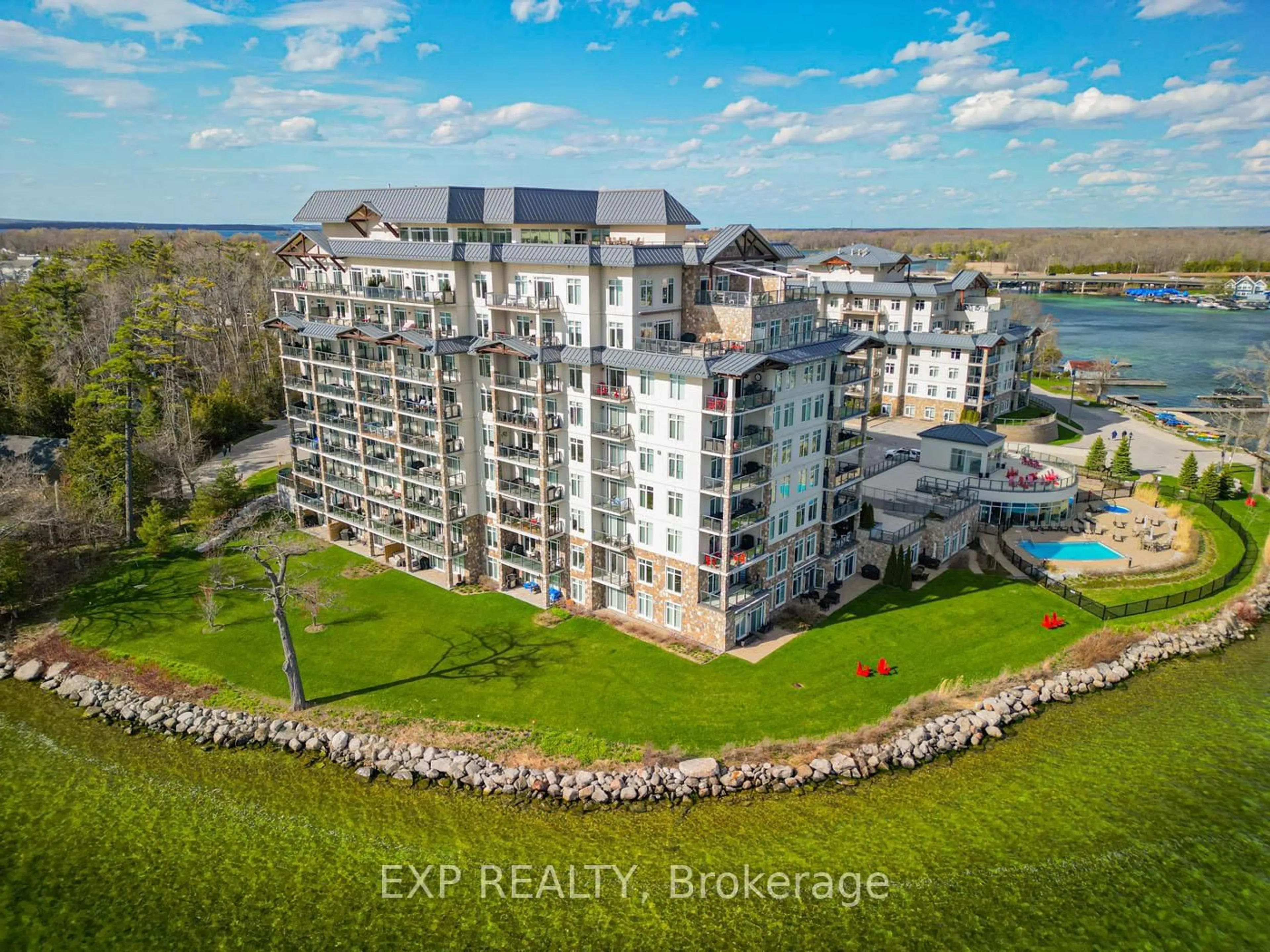 A pic from outside/outdoor area/front of a property/back of a property/a pic from drone, water/lake/river/ocean view for 90 Orchard Point Rd #401, Orillia Ontario L3V 1C3