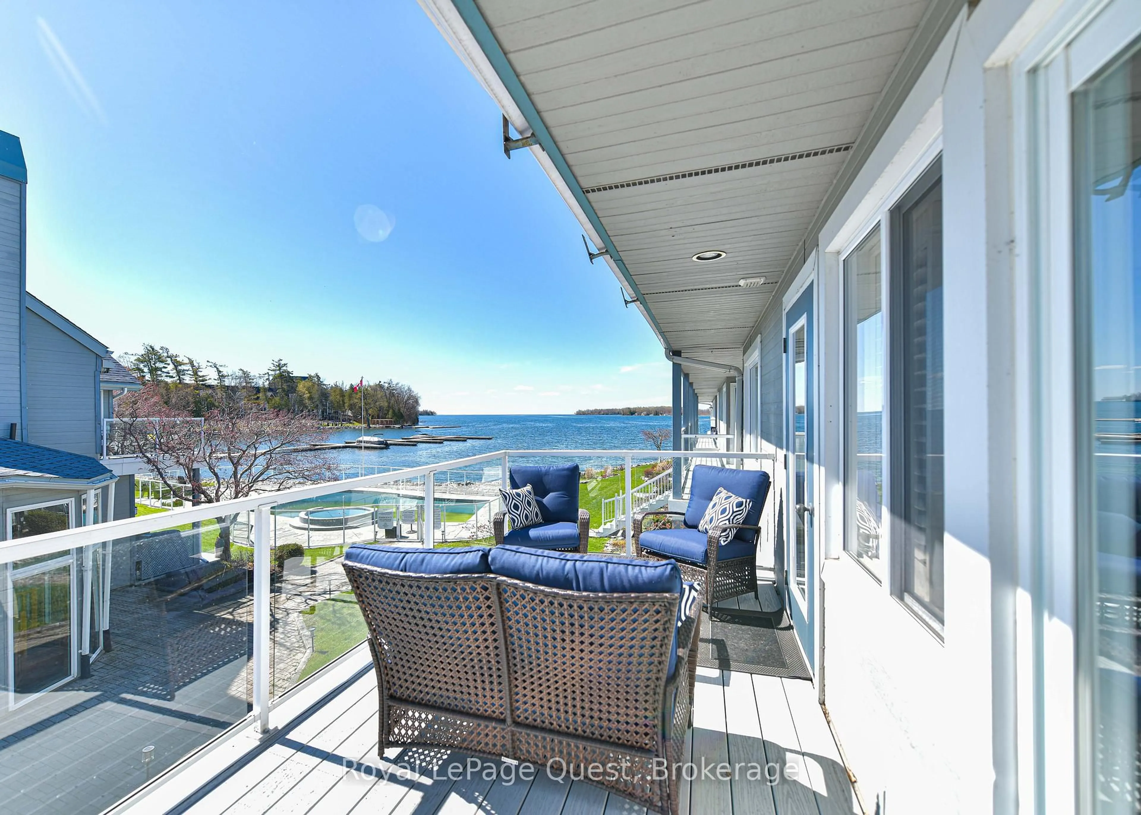 Patio, water/lake/river/ocean view for 585 Atherley Rd #202, Orillia Ontario L3V 7L5