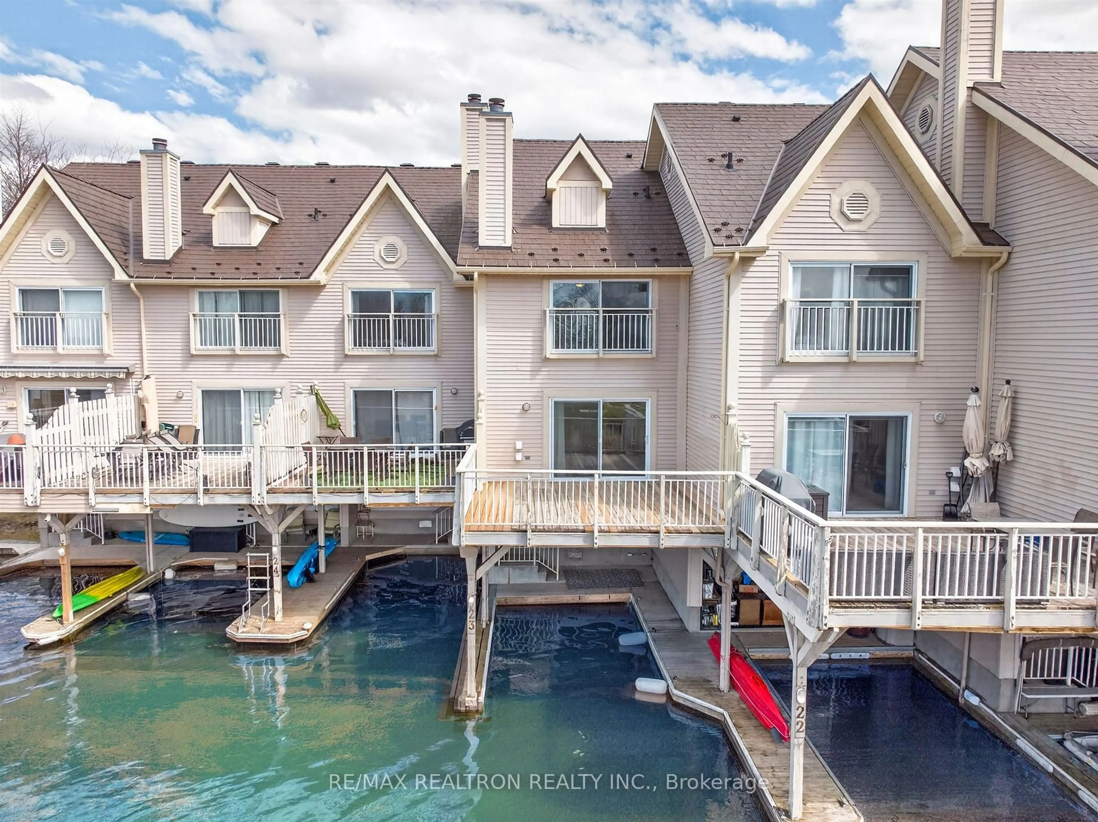 A pic from outside/outdoor area/front of a property/back of a property/a pic from drone, water/lake/river/ocean view for 100 Laguna Pkwy #22, Ramara Ontario L0K 1B0