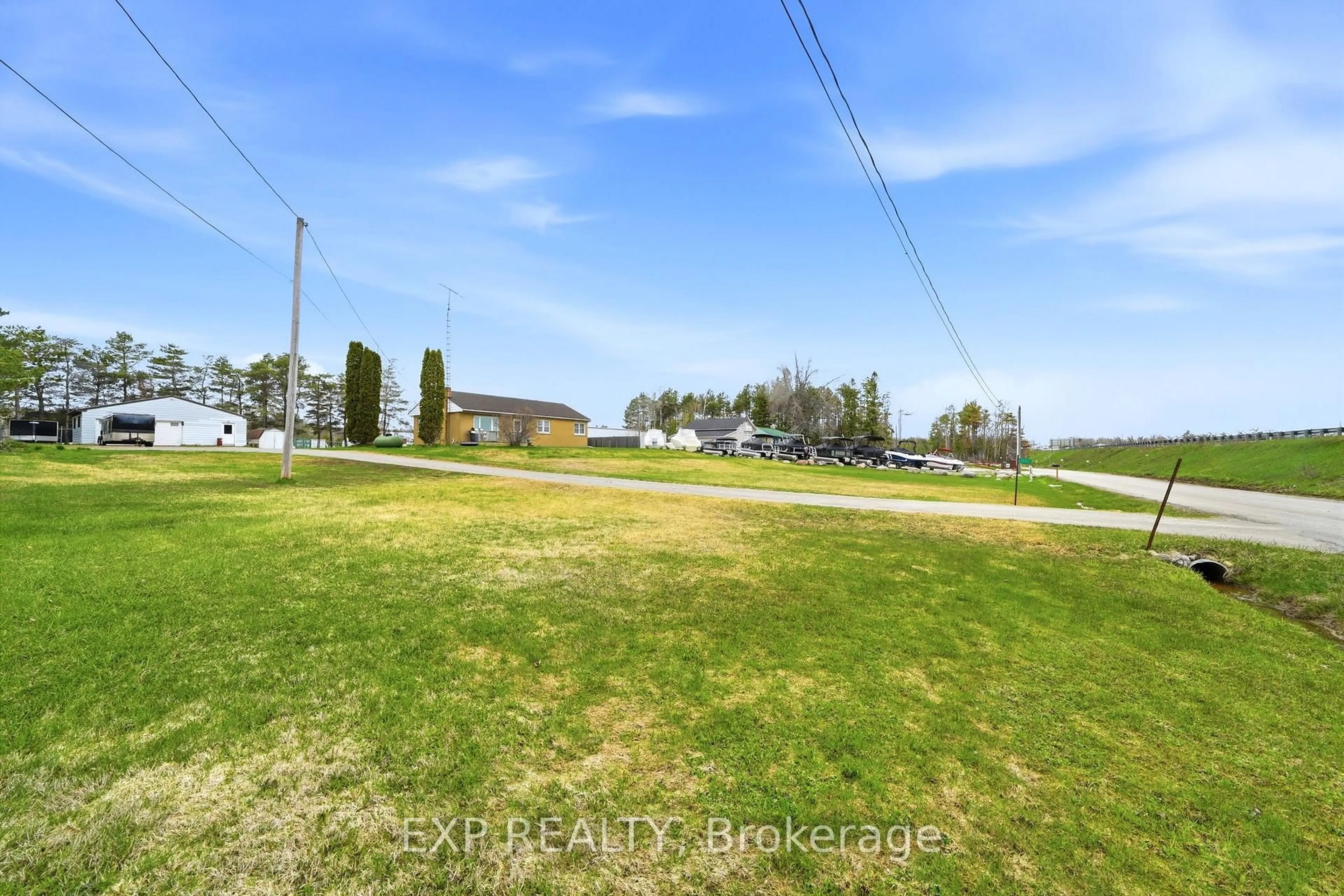 A pic from outside/outdoor area/front of a property/back of a property/a pic from drone, water/lake/river/ocean view for 4142 Stewarts Lane, Severn Ontario L3V 6H3
