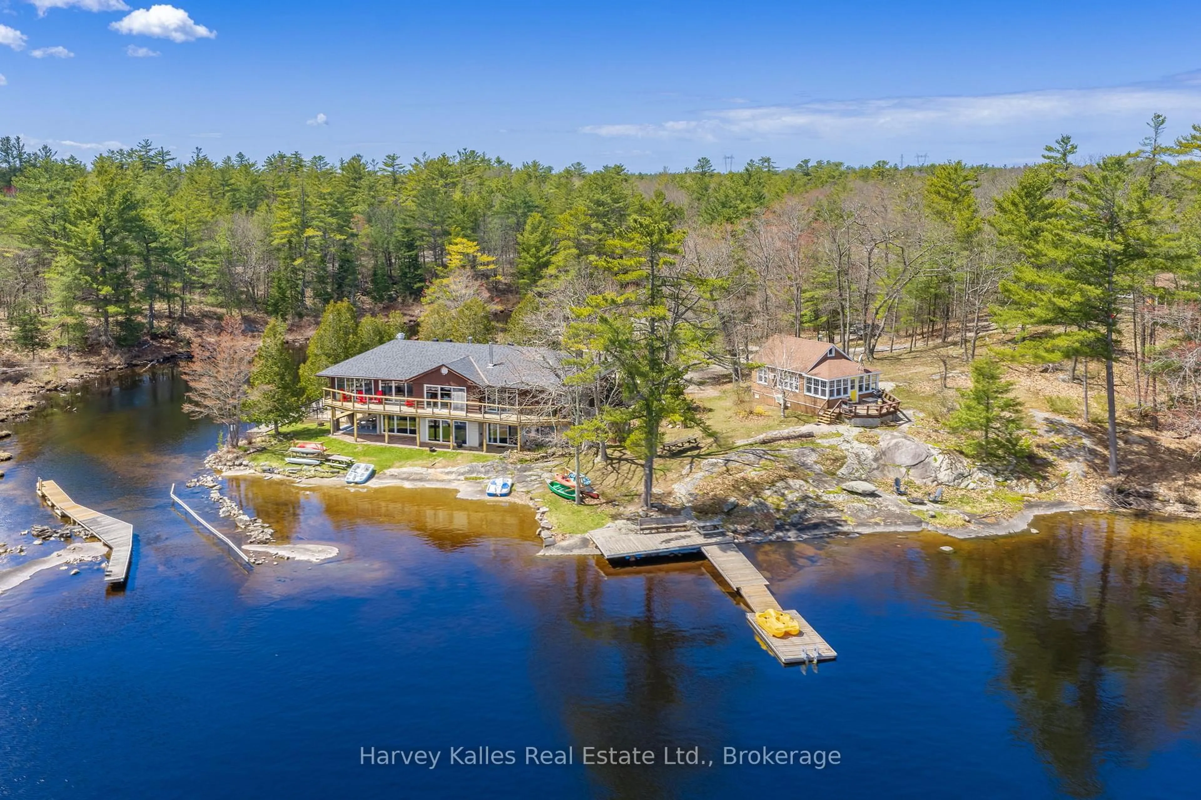 A pic from outside/outdoor area/front of a property/back of a property/a pic from drone, water/lake/river/ocean view for 6884 & 6892 Upper Big Chute Rd, Severn Ontario L0K 1E0