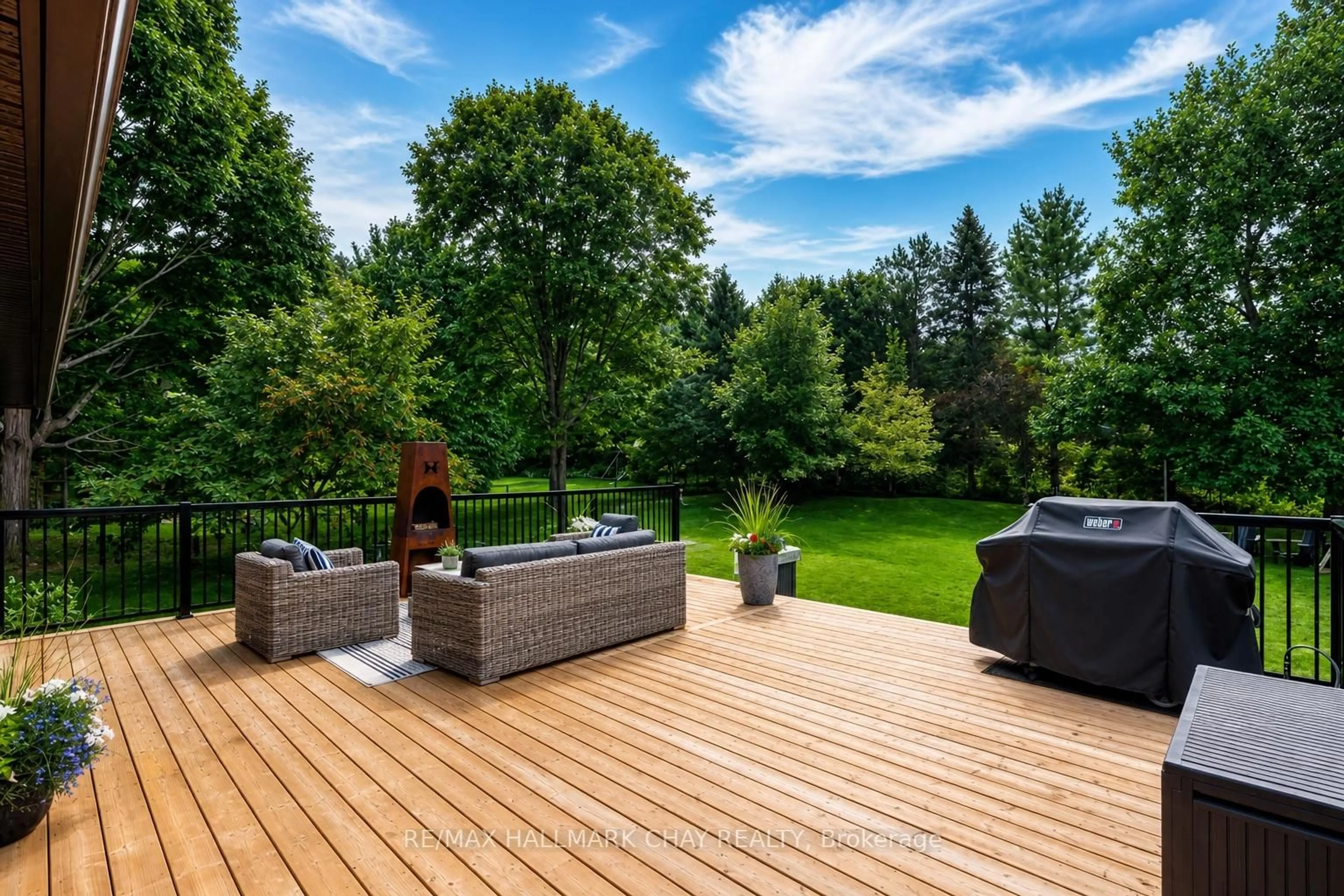 Patio, forest/trees view for 32 Forest Hill Dr, Springwater Ontario L0L 1X0
