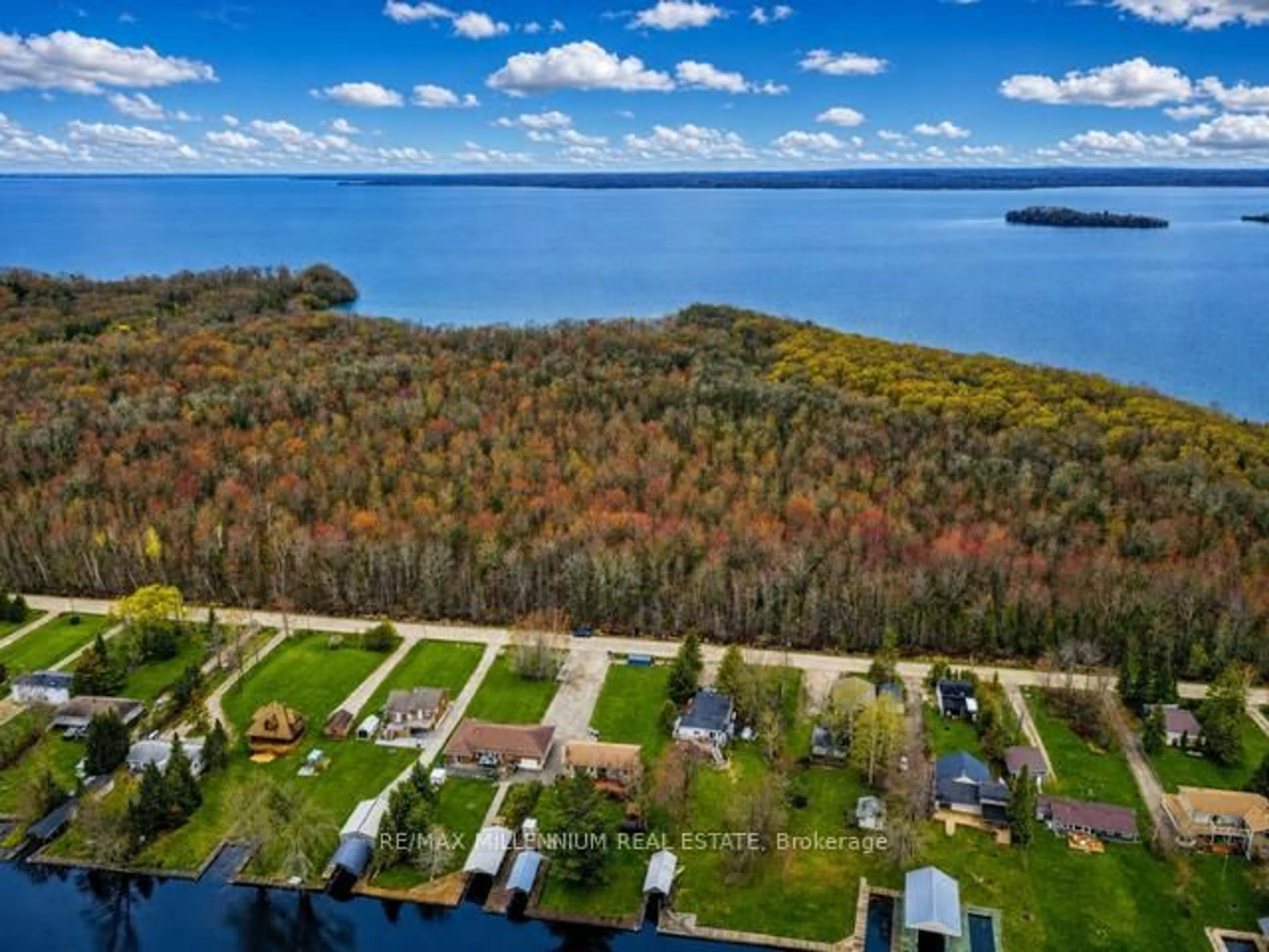 A pic from outside/outdoor area/front of a property/back of a property/a pic from drone, water/lake/river/ocean view for 4065 Glen Cedar Dr, Ramara Ontario L3V 0S2