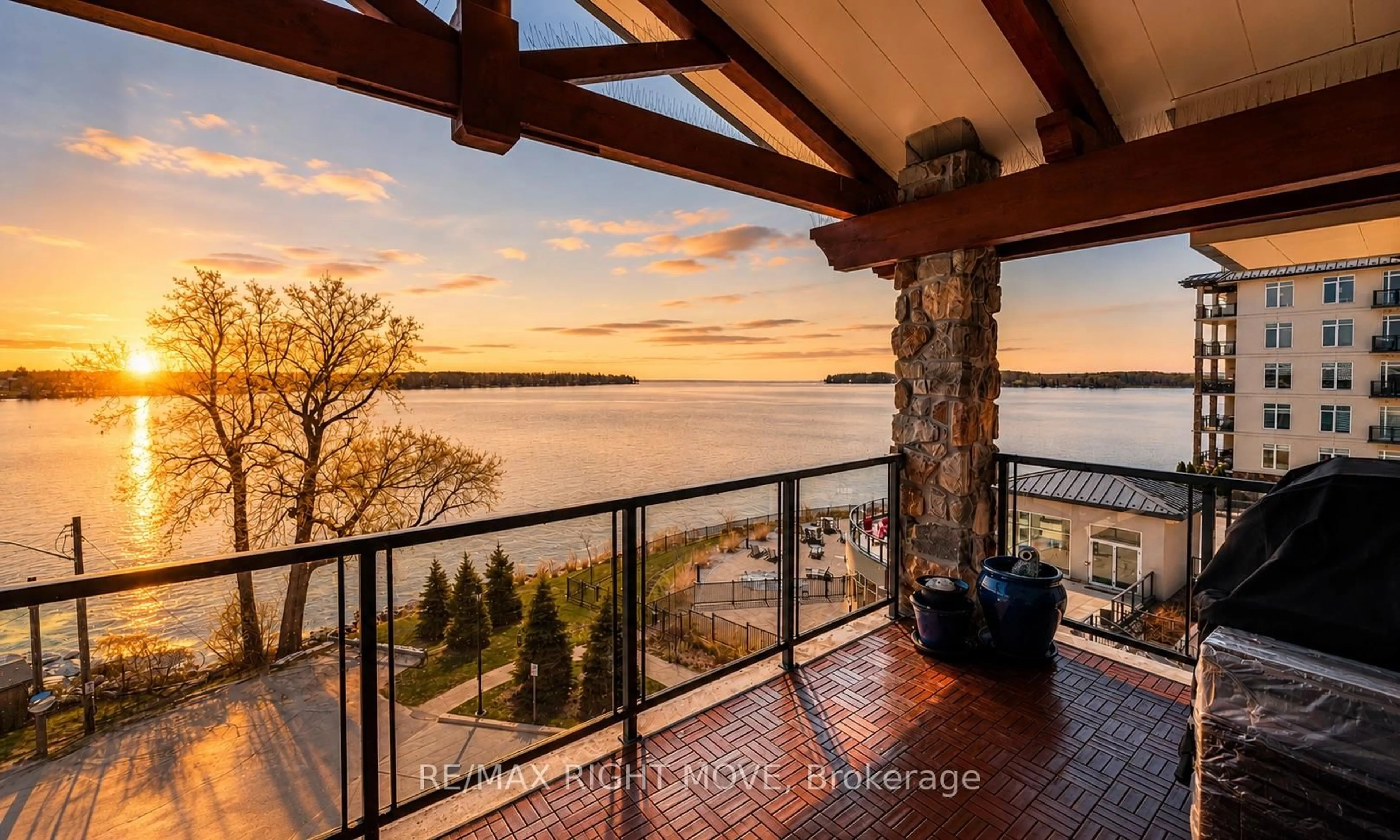 Patio, water/lake/river/ocean view for 80 Orchard Point Rd #402, Orillia Ontario L3V 1C6