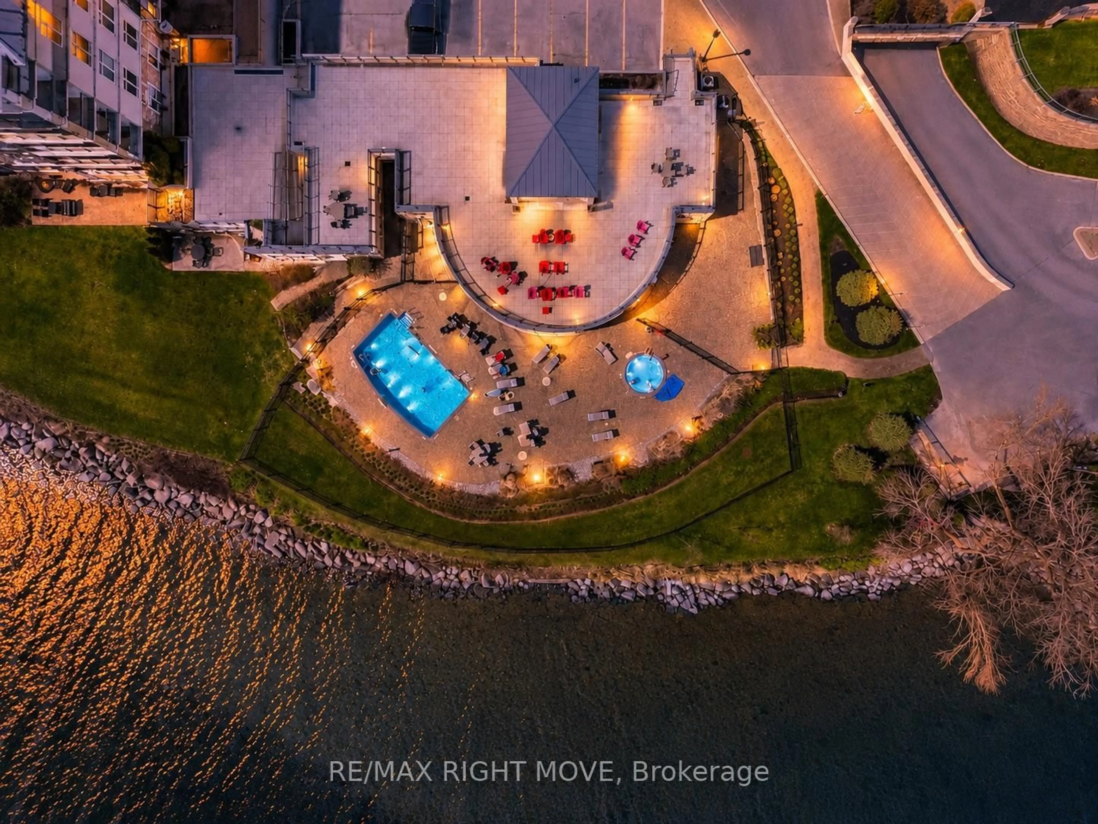 A pic from outside/outdoor area/front of a property/back of a property/a pic from drone, water/lake/river/ocean view for 80 Orchard Point Rd #402, Orillia Ontario L3V 1C6