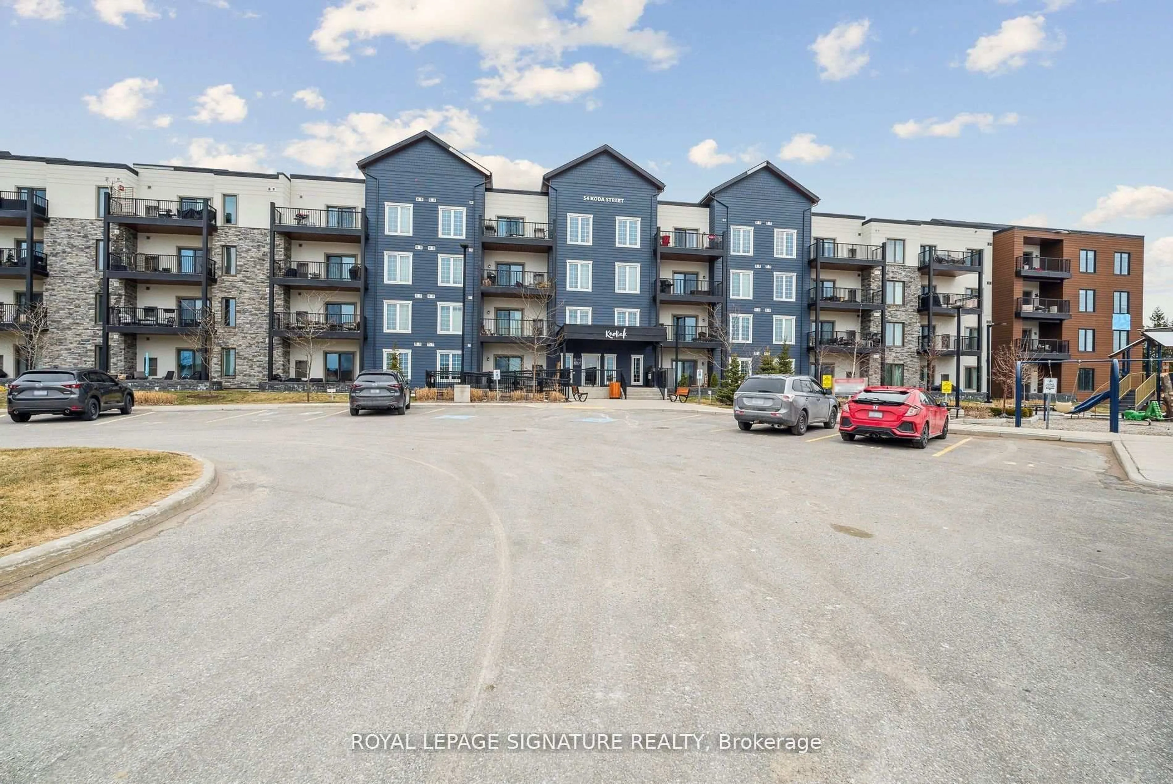A pic from outside/outdoor area/front of a property/back of a property/a pic from drone, unknown for 54 Koda St #205, Barrie Ontario L9J 0J6