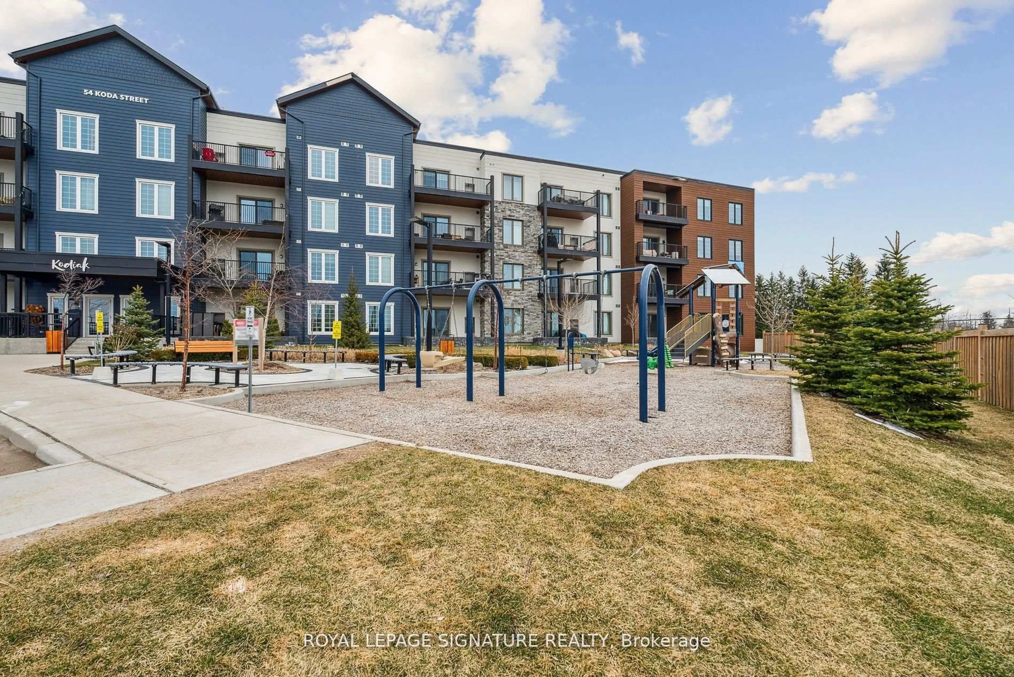 A pic from outside/outdoor area/front of a property/back of a property/a pic from drone, unknown for 54 Koda St #205, Barrie Ontario L9J 0J6