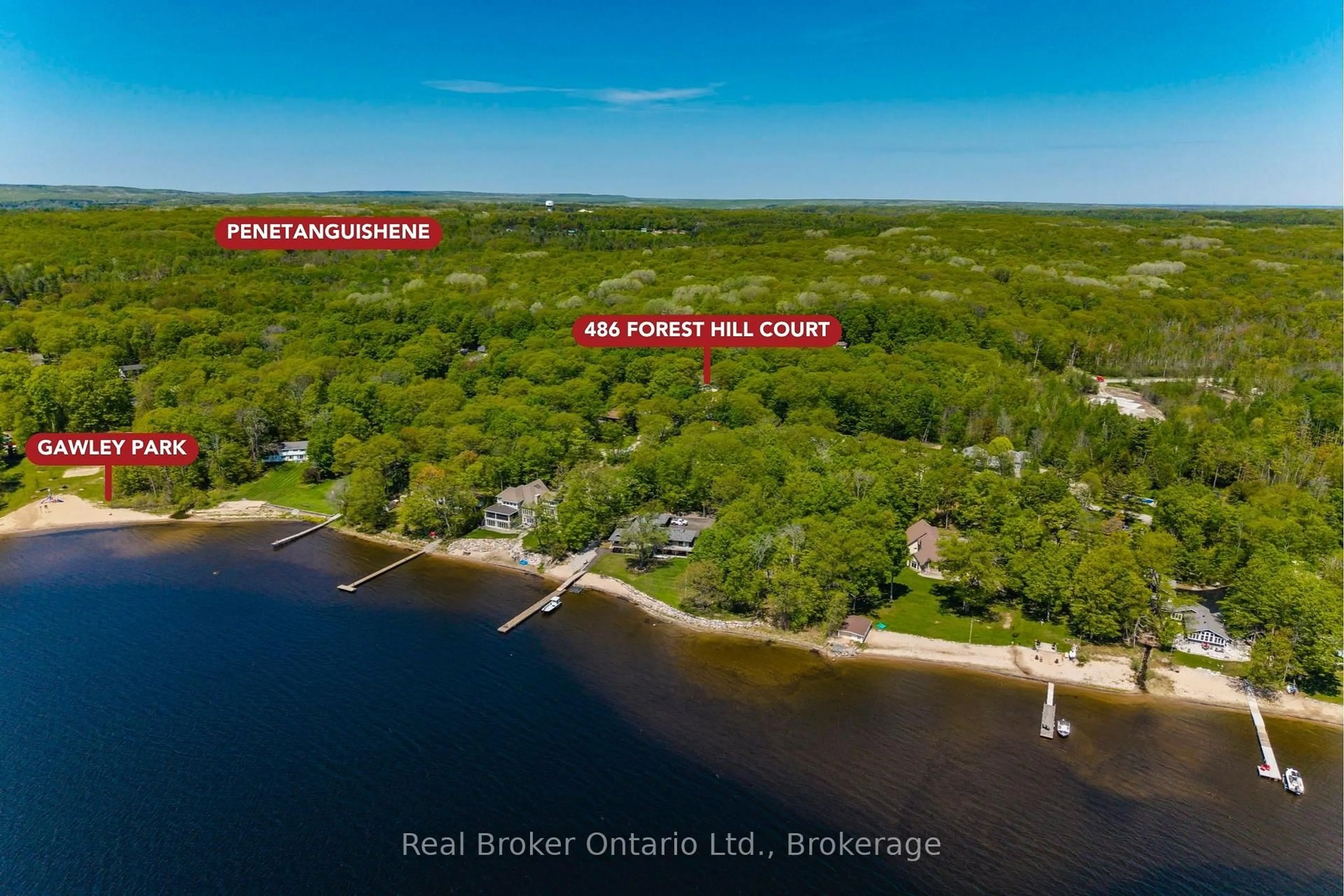 A pic from outside/outdoor area/front of a property/back of a property/a pic from drone, water/lake/river/ocean view for 486 Forest Hill Crt, Midland Ontario L4R 5G1