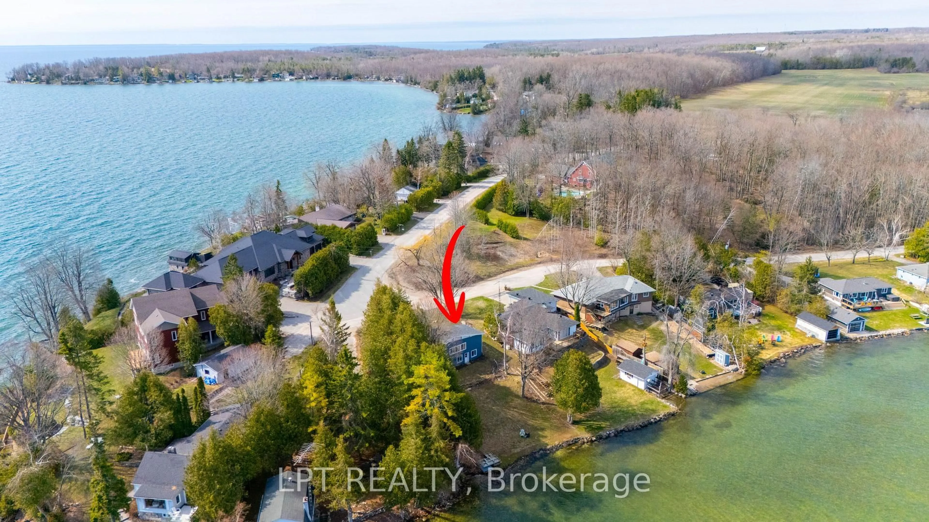A pic from outside/outdoor area/front of a property/back of a property/a pic from drone, water/lake/river/ocean view for 47 Moon Point Dr, Oro-Medonte Ontario L3V 0R8