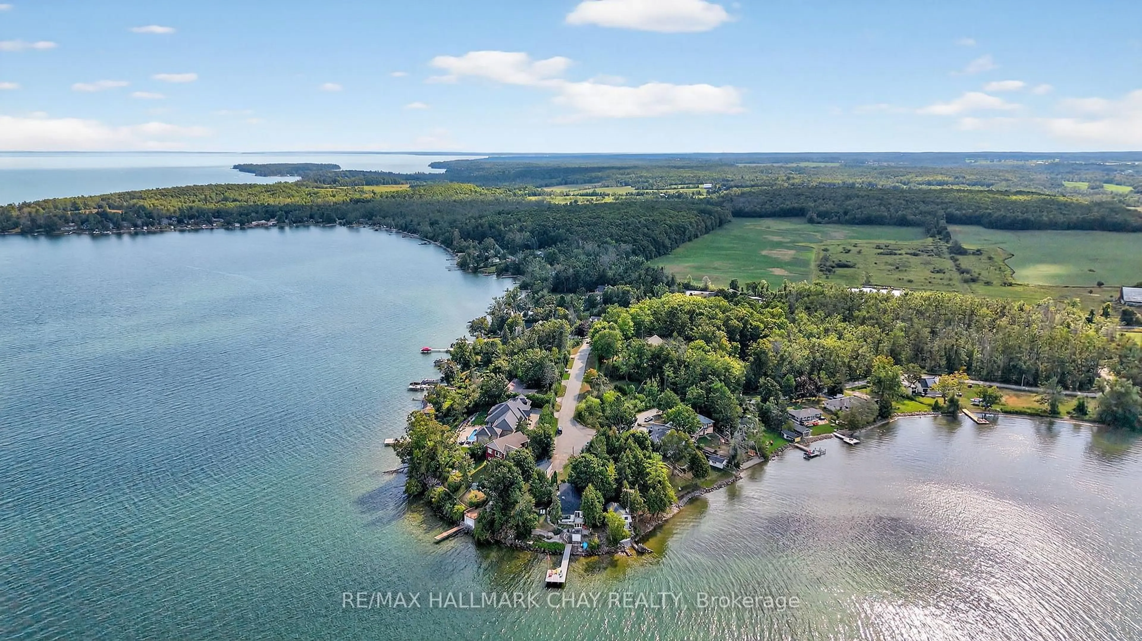 A pic from outside/outdoor area/front of a property/back of a property/a pic from drone, water/lake/river/ocean view for 43 Moon Point Rd, Oro-Medonte Ontario L3V 0R8
