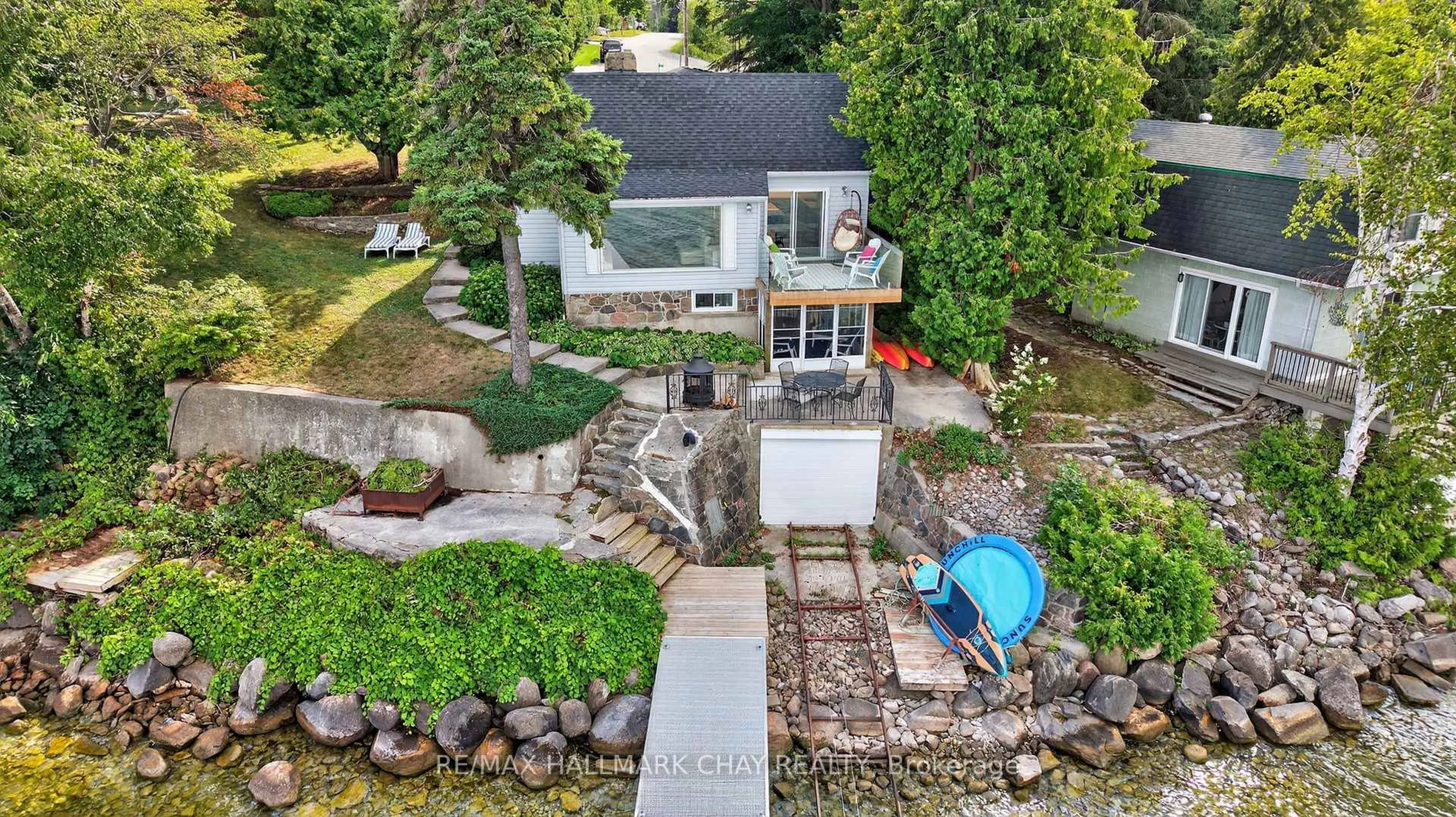 A pic from outside/outdoor area/front of a property/back of a property/a pic from drone, water/lake/river/ocean view for 43 Moon Point Rd, Oro-Medonte Ontario L3V 0R8