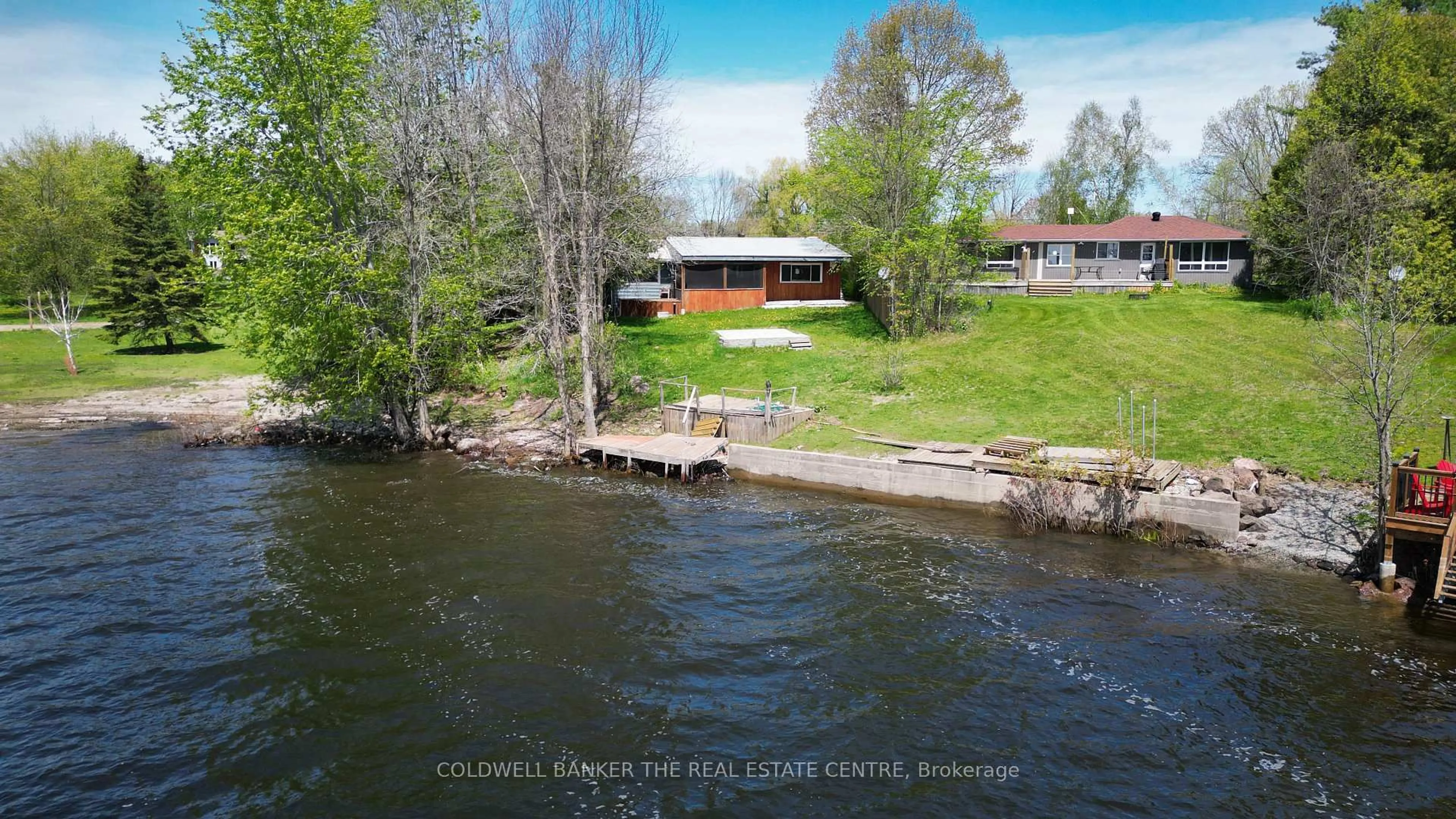 A pic from outside/outdoor area/front of a property/back of a property/a pic from drone, water/lake/river/ocean view for 3637 SOUTHWOOD BEACH Blvd, Ramara Ontario L0K 2B0