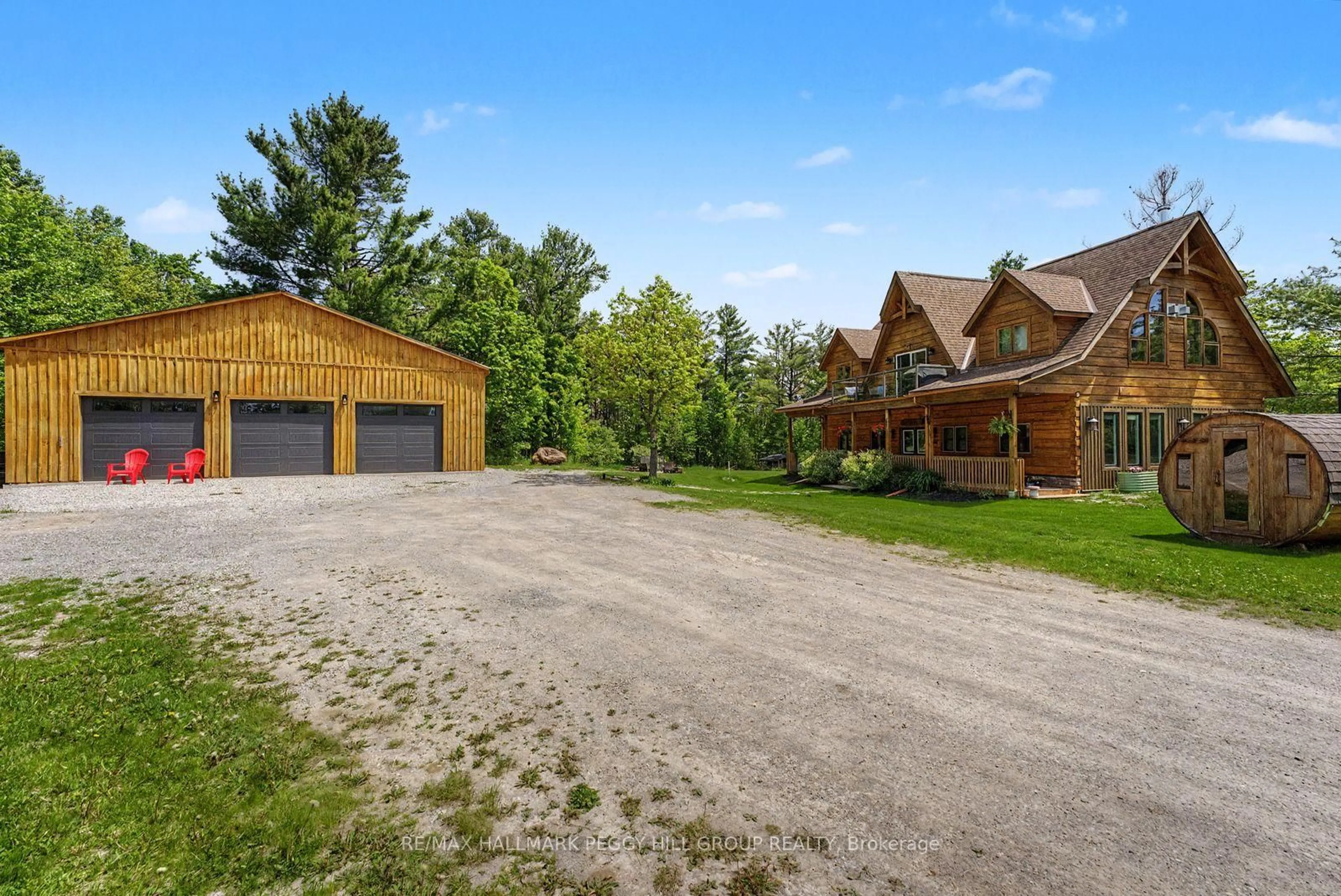 A pic from outside/outdoor area/front of a property/back of a property/a pic from drone, mountain view for 2504 Fairgrounds Rd, Ramara Ontario L0K 2B0