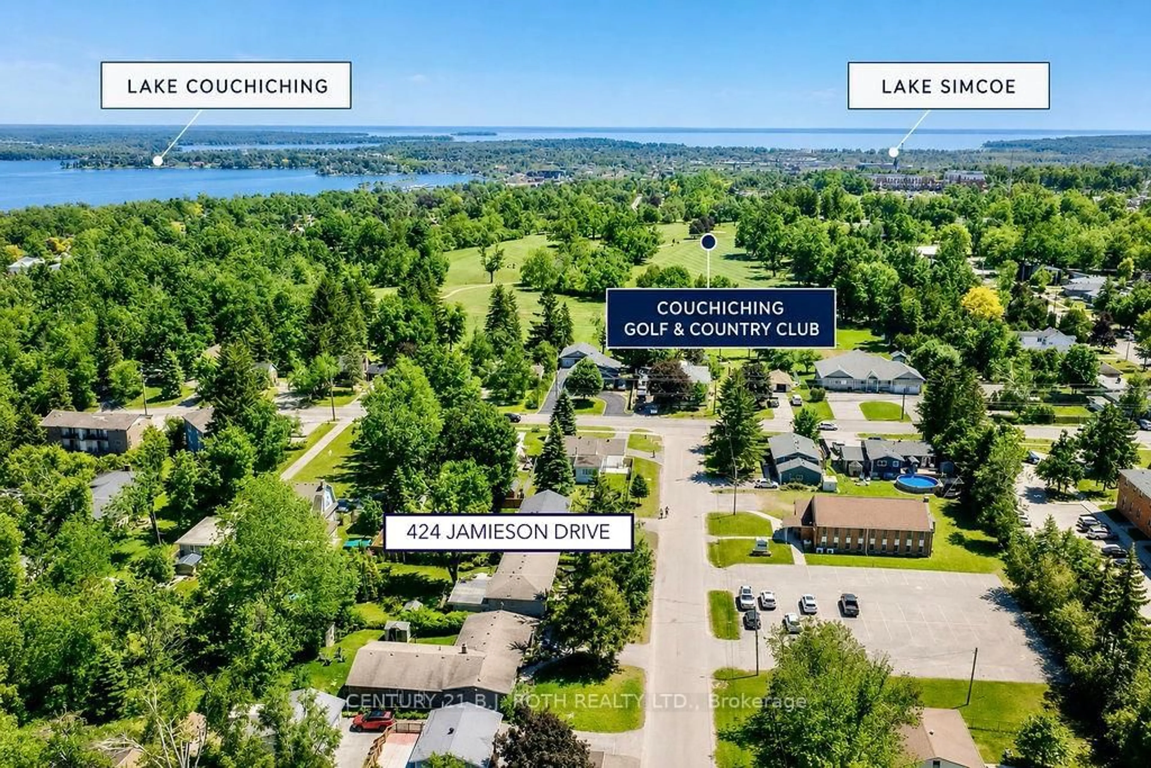 A pic from outside/outdoor area/front of a property/back of a property/a pic from drone, water/lake/river/ocean view for 424 JAMIESON Dr, Orillia Ontario L3V 4Y5