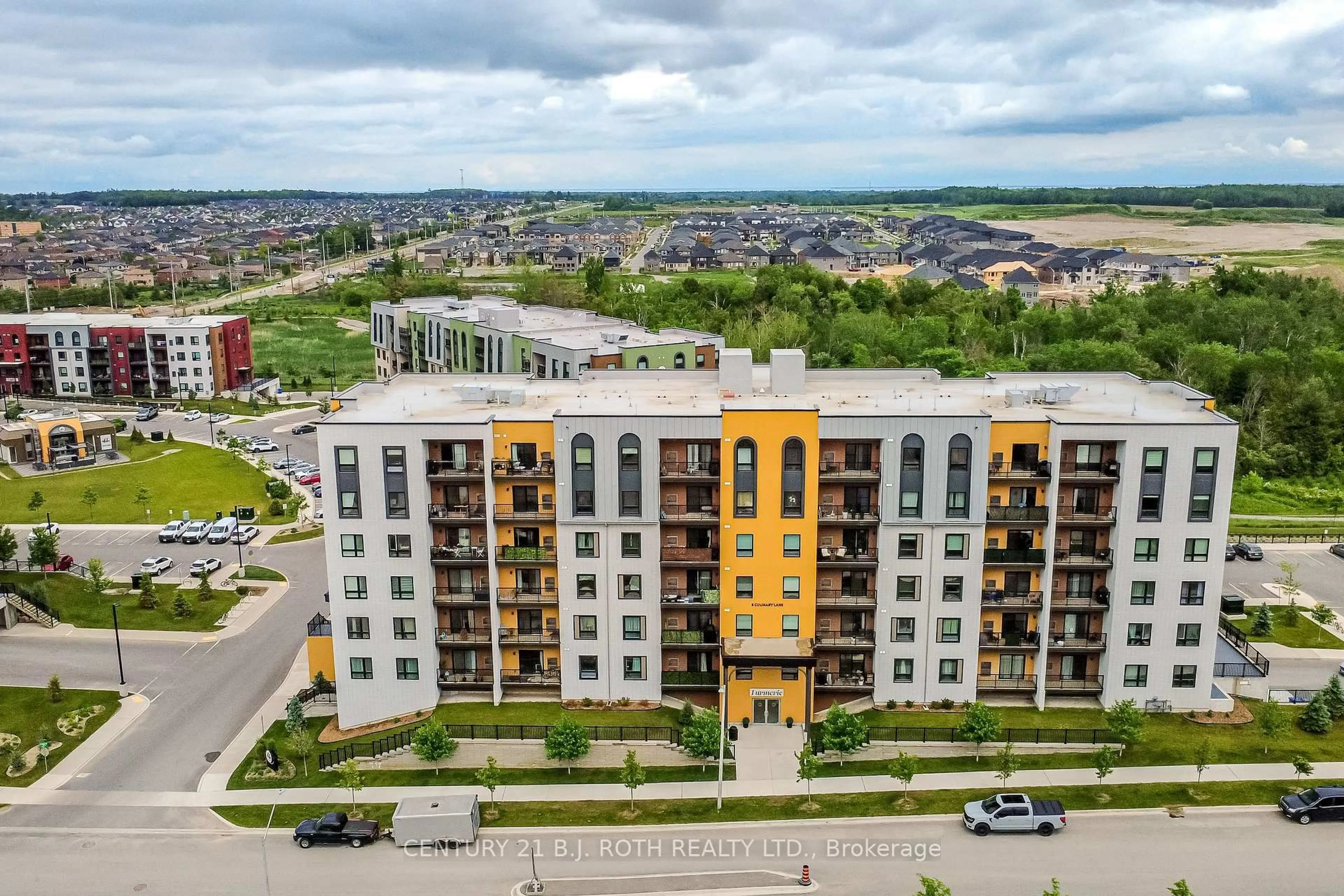 A pic from outside/outdoor area/front of a property/back of a property/a pic from drone, city buildings view from balcony for 8 Culinary Lane #604, Barrie Ontario L9J 0T2