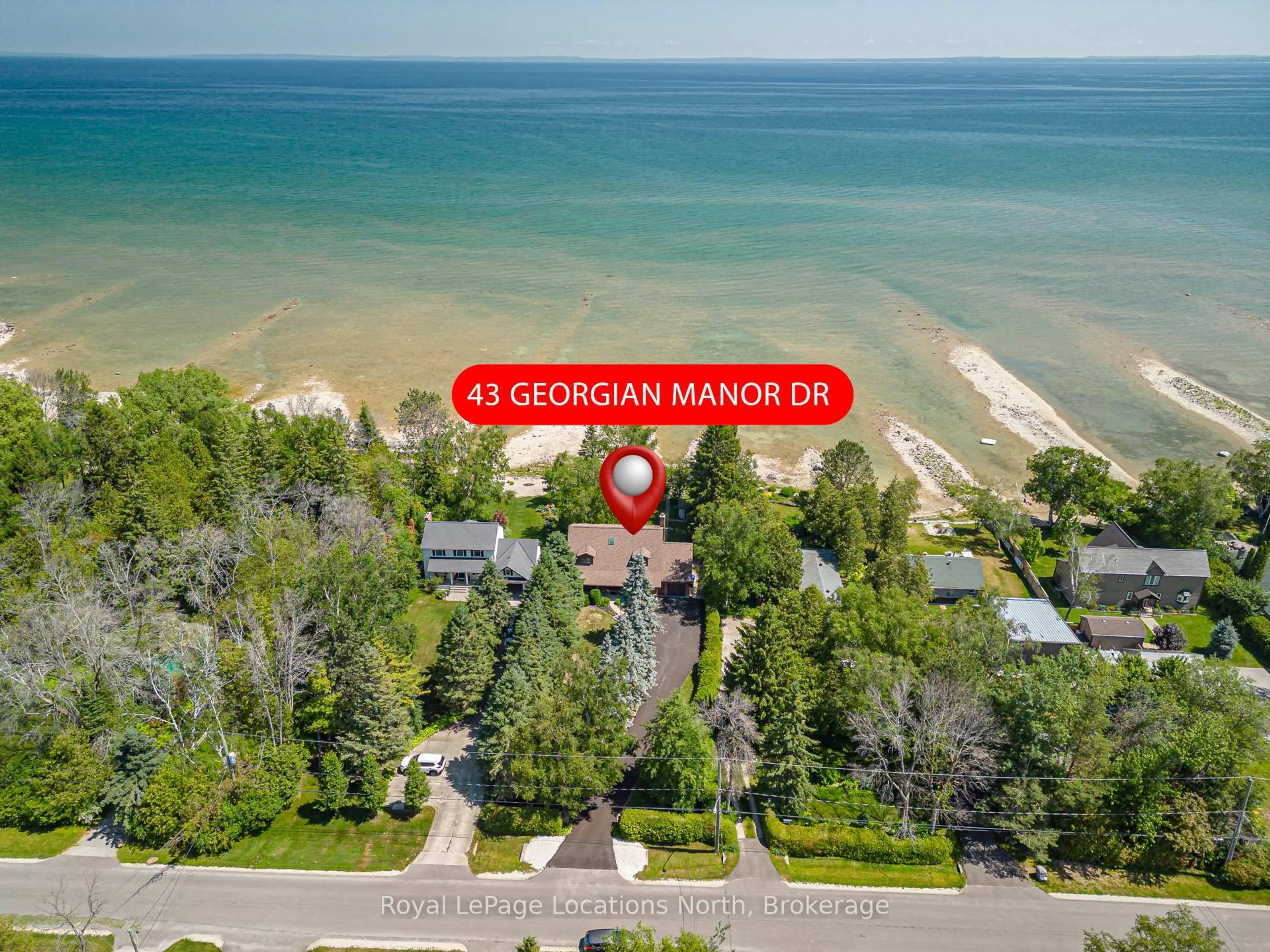 A pic from outside/outdoor area/front of a property/back of a property/a pic from drone, water/lake/river/ocean view for 43 Georgian Manor Dr, Collingwood Ontario L9Y 5P3