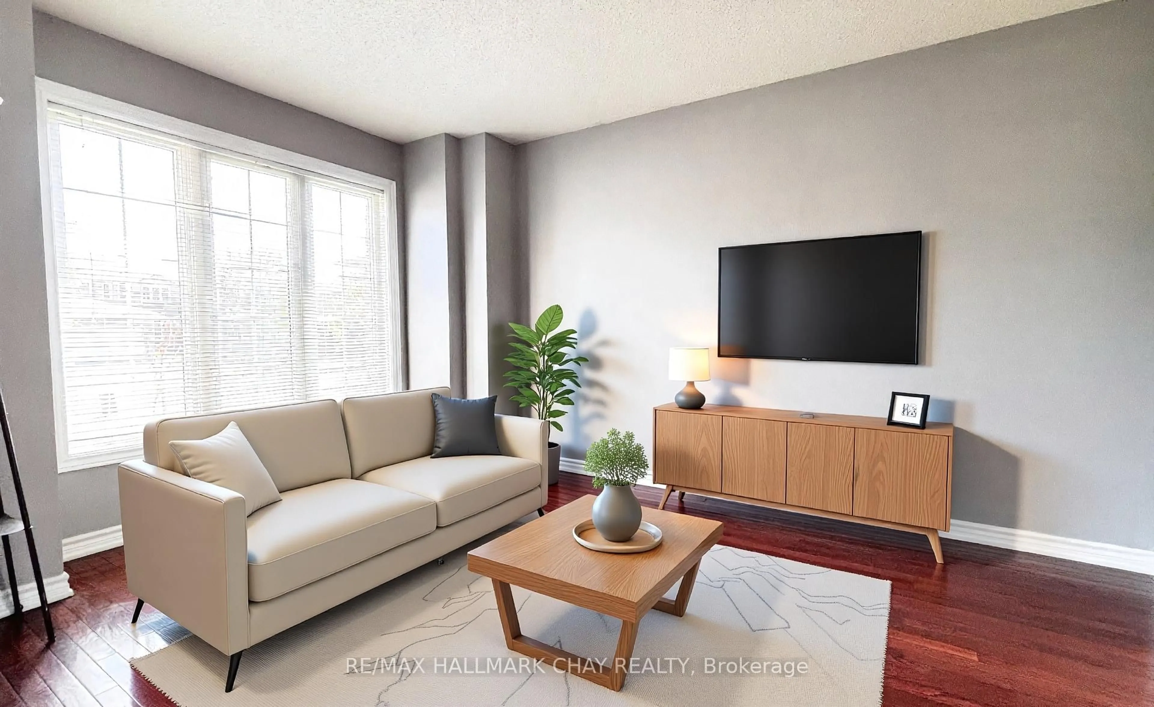 Living room with furniture, wood/laminate floor for 46 Knupp Rd, Barrie Ontario L4N 0N4