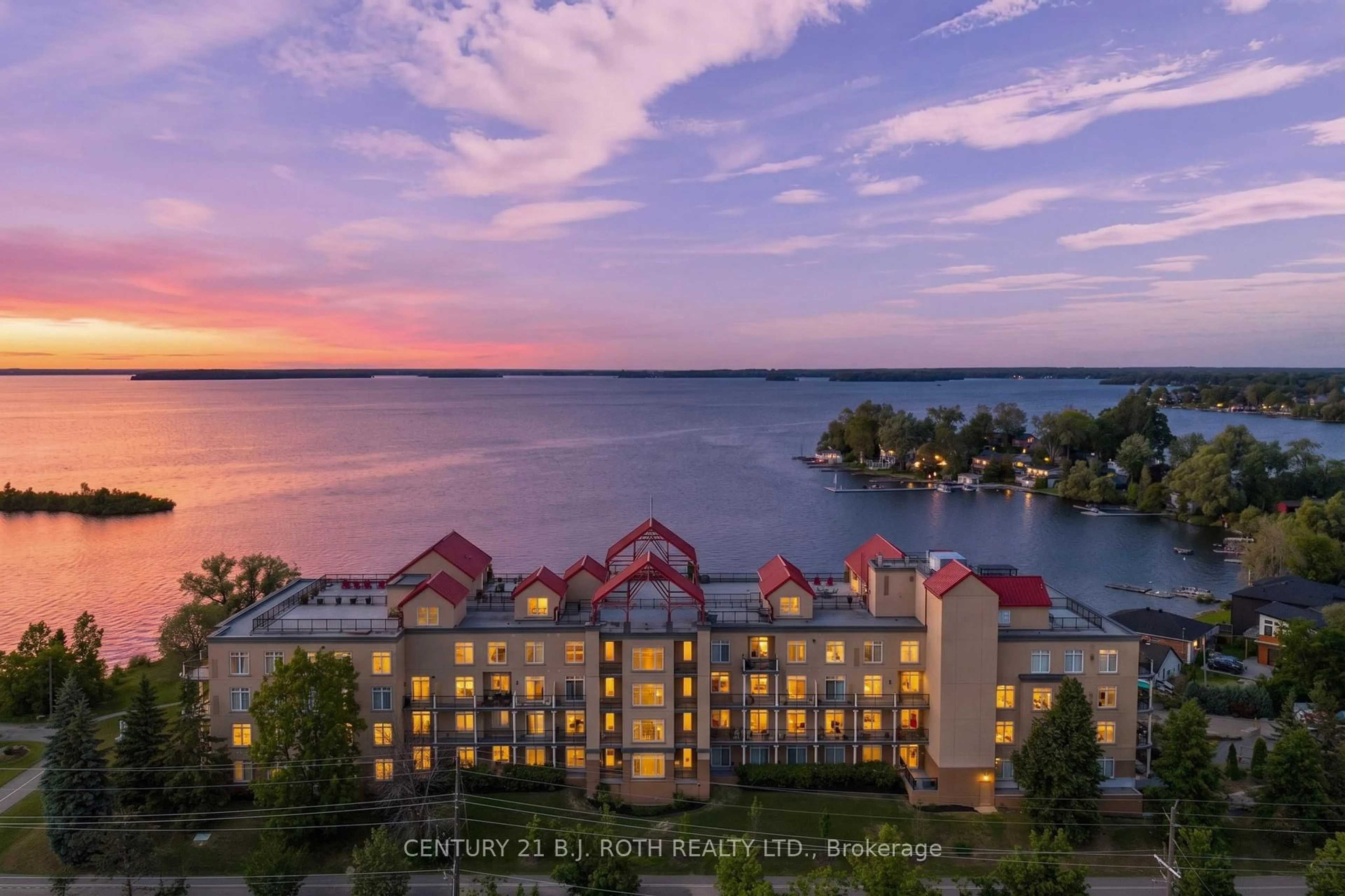 A pic from outside/outdoor area/front of a property/back of a property/a pic from drone, water/lake/river/ocean view for 140 Cedar Island Rd #313, Orillia Ontario L3V 1T1