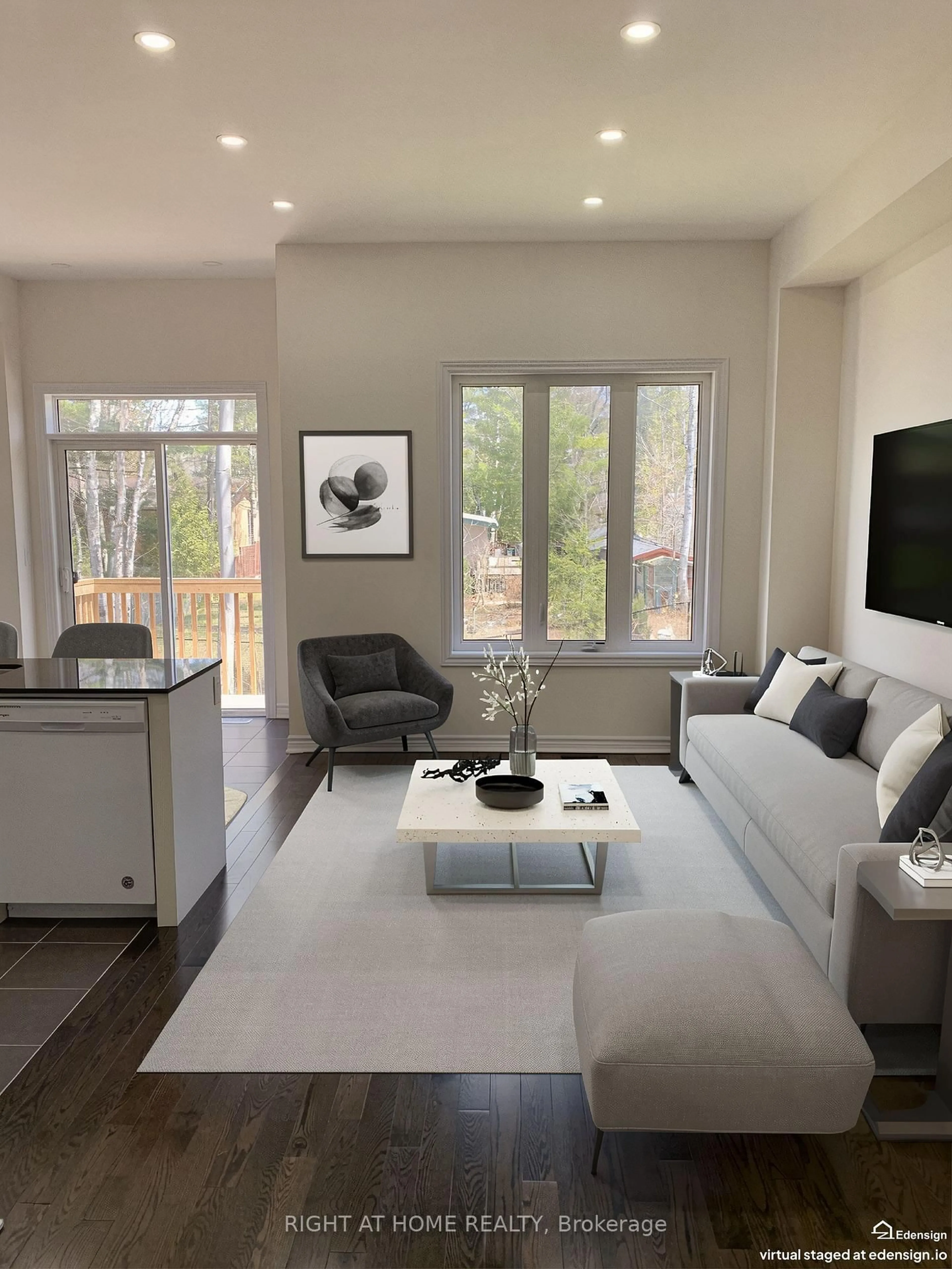 Living room with furniture, wood/laminate floor for 39 Farwell Ave, Wasaga Beach Ontario L9Z 0H3