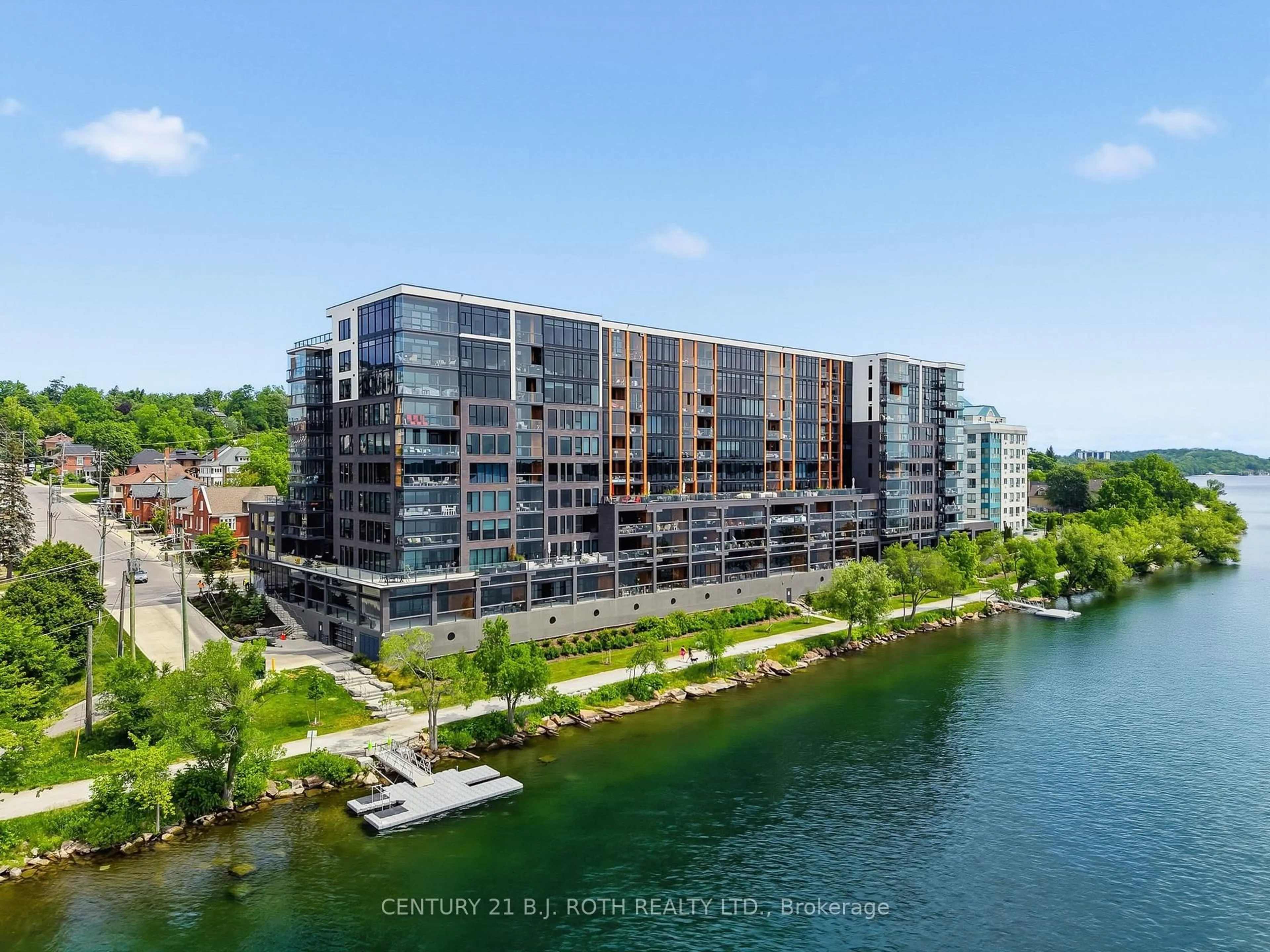 A pic from outside/outdoor area/front of a property/back of a property/a pic from drone, water/lake/river/ocean view for 185 Dunlop St #301, Barrie Ontario L4M 1B2