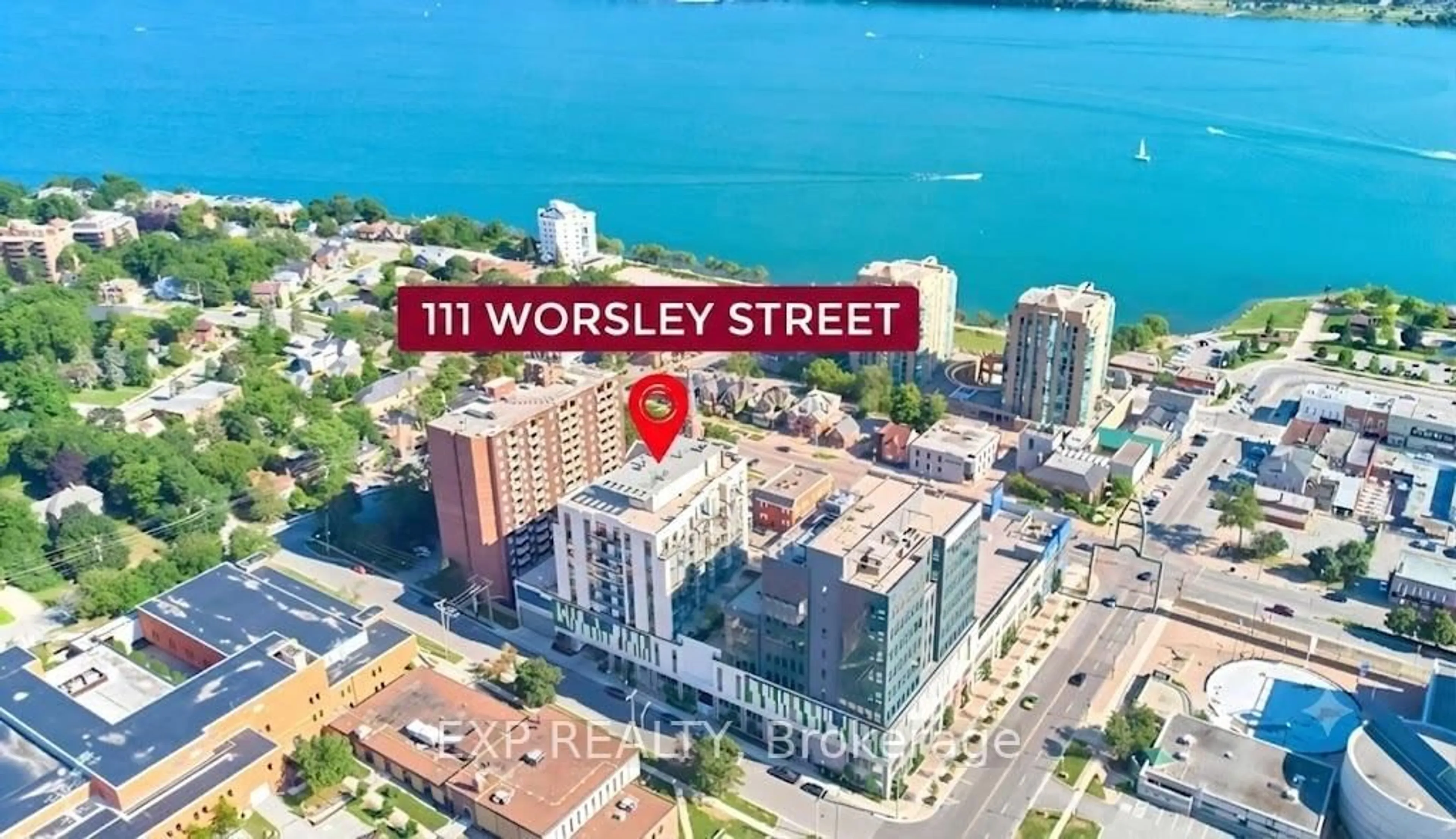 A pic from outside/outdoor area/front of a property/back of a property/a pic from drone, street for 111 Worsley St #401, Barrie Ontario L4M 0J5