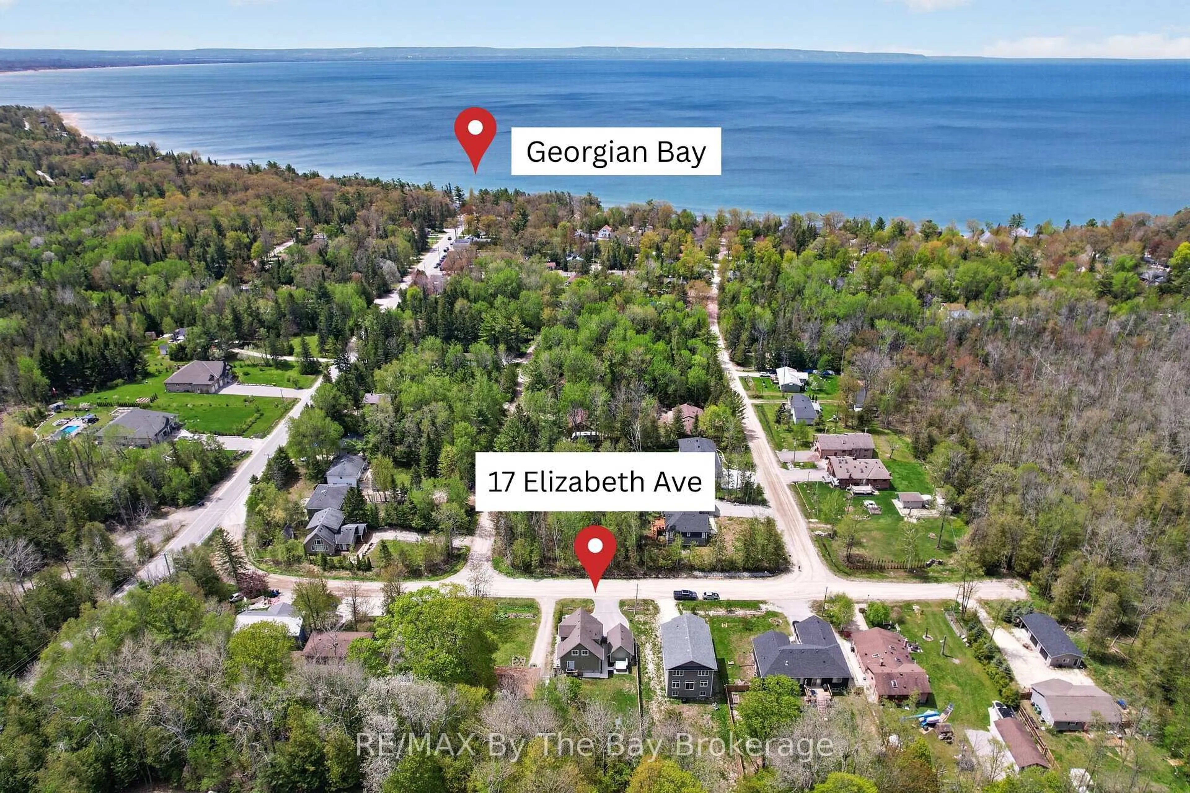 A pic from outside/outdoor area/front of a property/back of a property/a pic from drone, water/lake/river/ocean view for 17 Elizabeth Ave, Tiny Ontario L0L 1P1