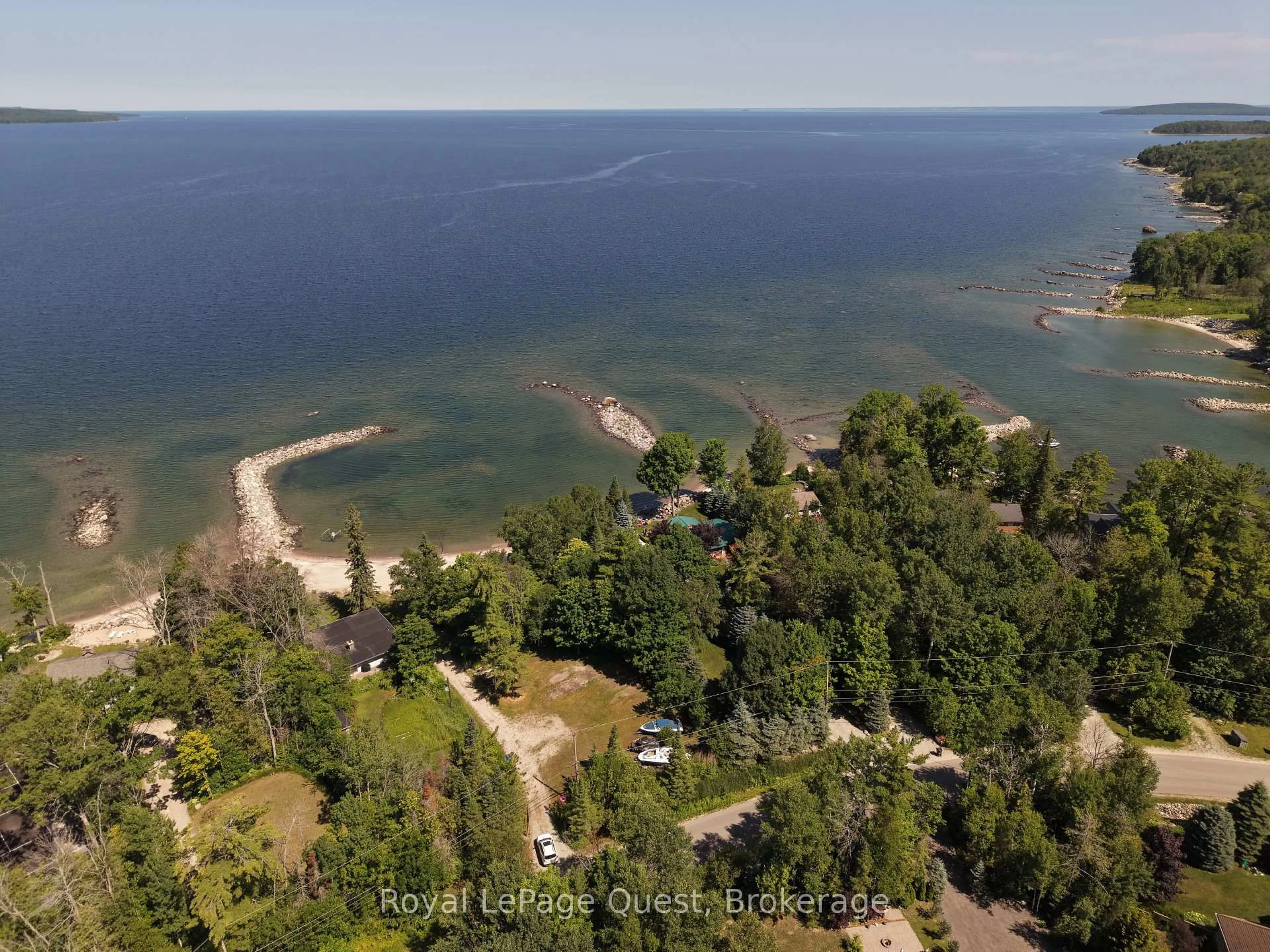 A pic from outside/outdoor area/front of a property/back of a property/a pic from drone, water/lake/river/ocean view for 430 Silver Birch Dr, Tiny Ontario L9M 0M5