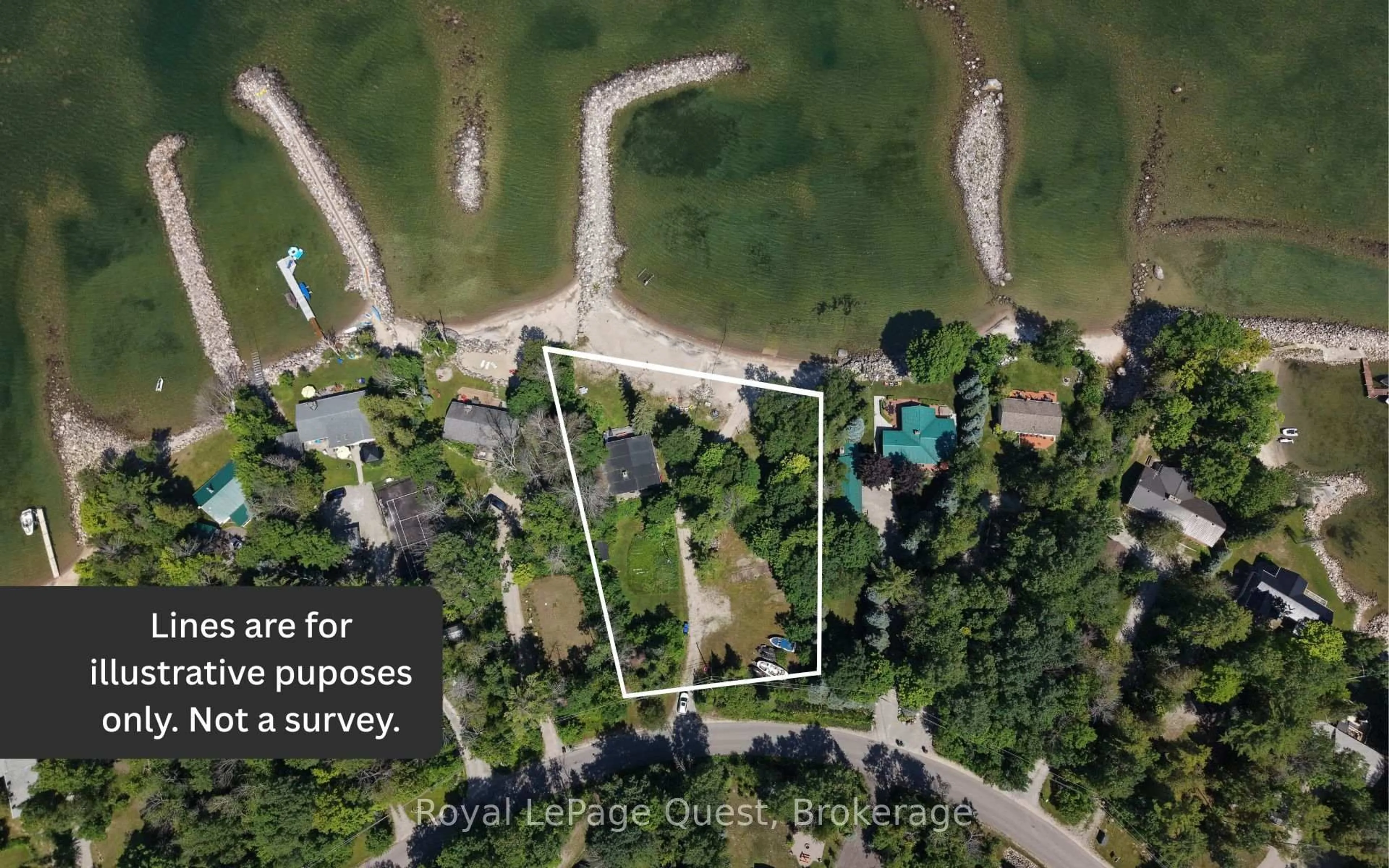 A pic from outside/outdoor area/front of a property/back of a property/a pic from drone, water/lake/river/ocean view for 430 Silver Birch Dr, Tiny Ontario L9M 0M5