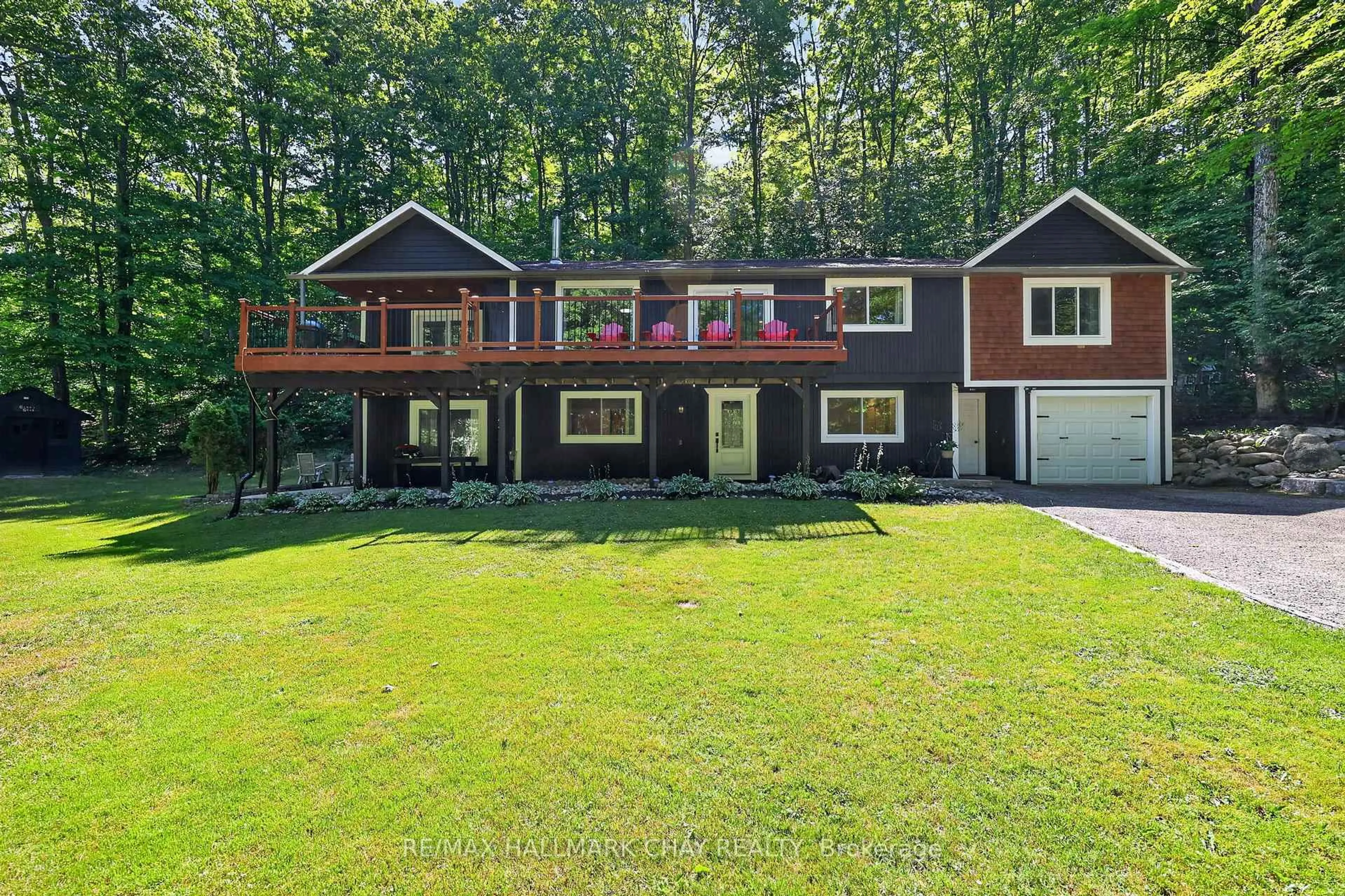 A pic from outside/outdoor area/front of a property/back of a property/a pic from drone, forest/trees view for 23 ALGONQUIN Tr, Oro-Medonte Ontario L0K 1E0