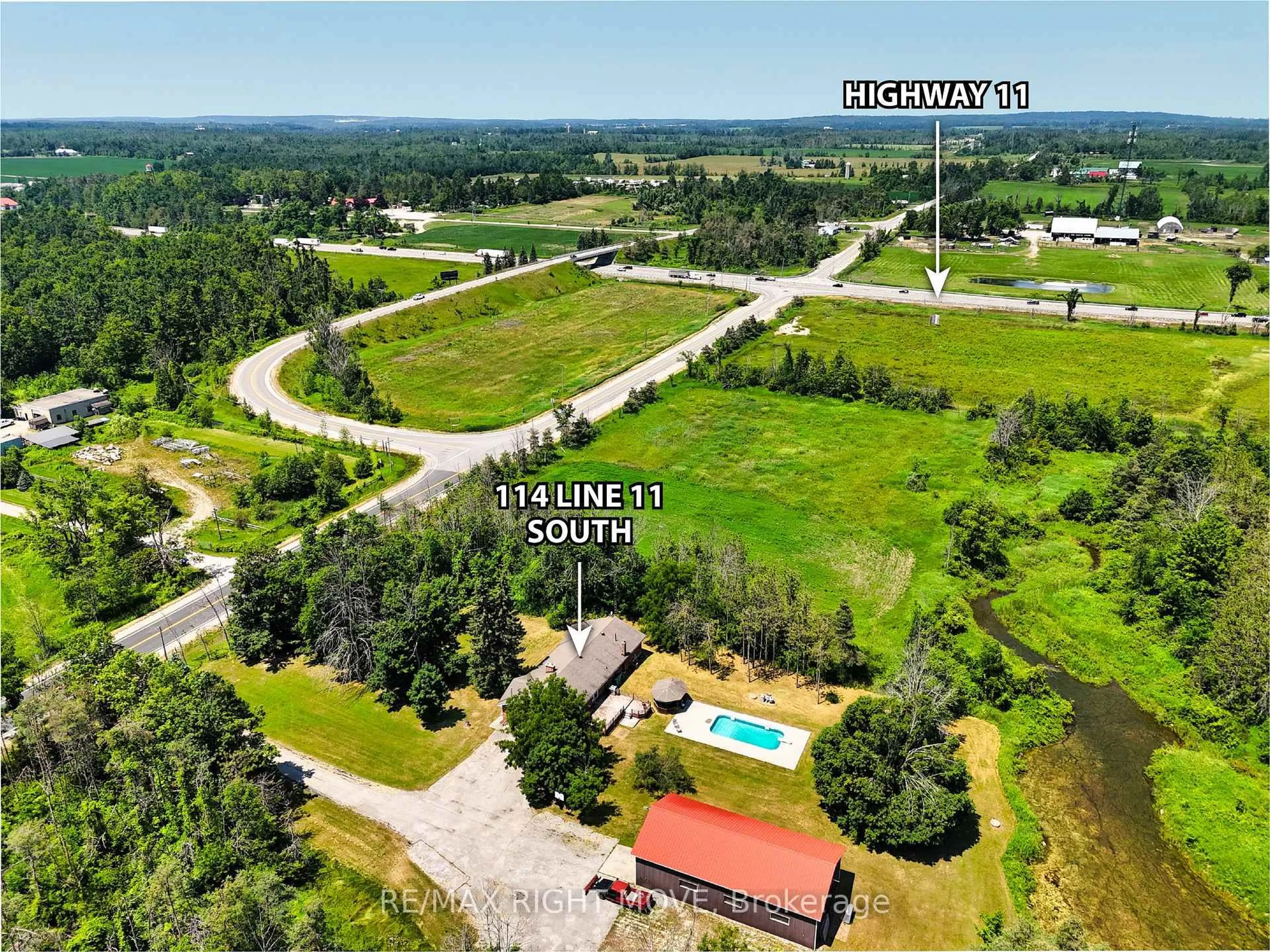 A pic from outside/outdoor area/front of a property/back of a property/a pic from drone, unknown for 114 11th Line, Oro-Medonte Ontario L0L 1T0