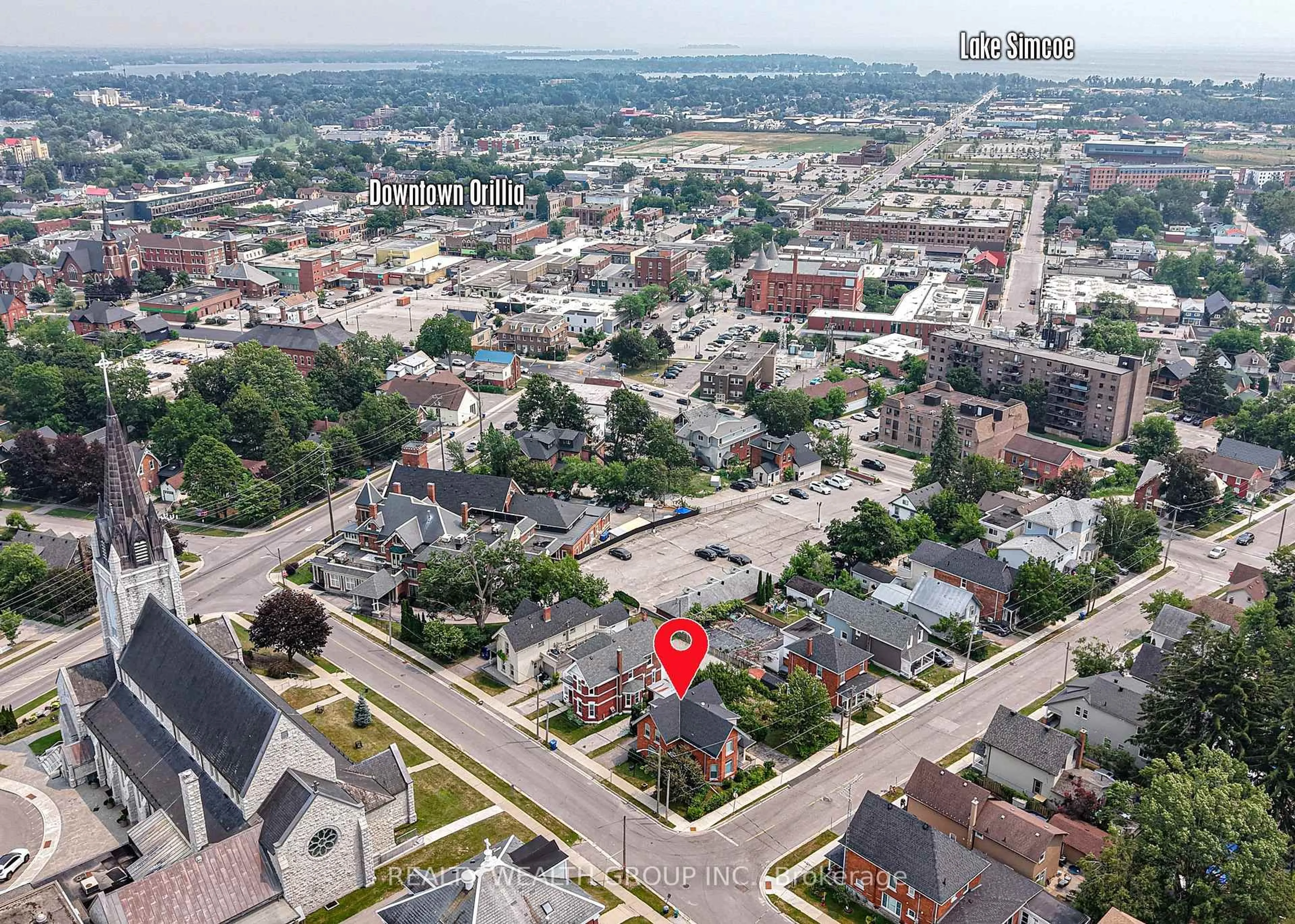 A pic from outside/outdoor area/front of a property/back of a property/a pic from drone, city buildings view from balcony for 23 Penetang St #2, Orillia Ontario L3V 3N1
