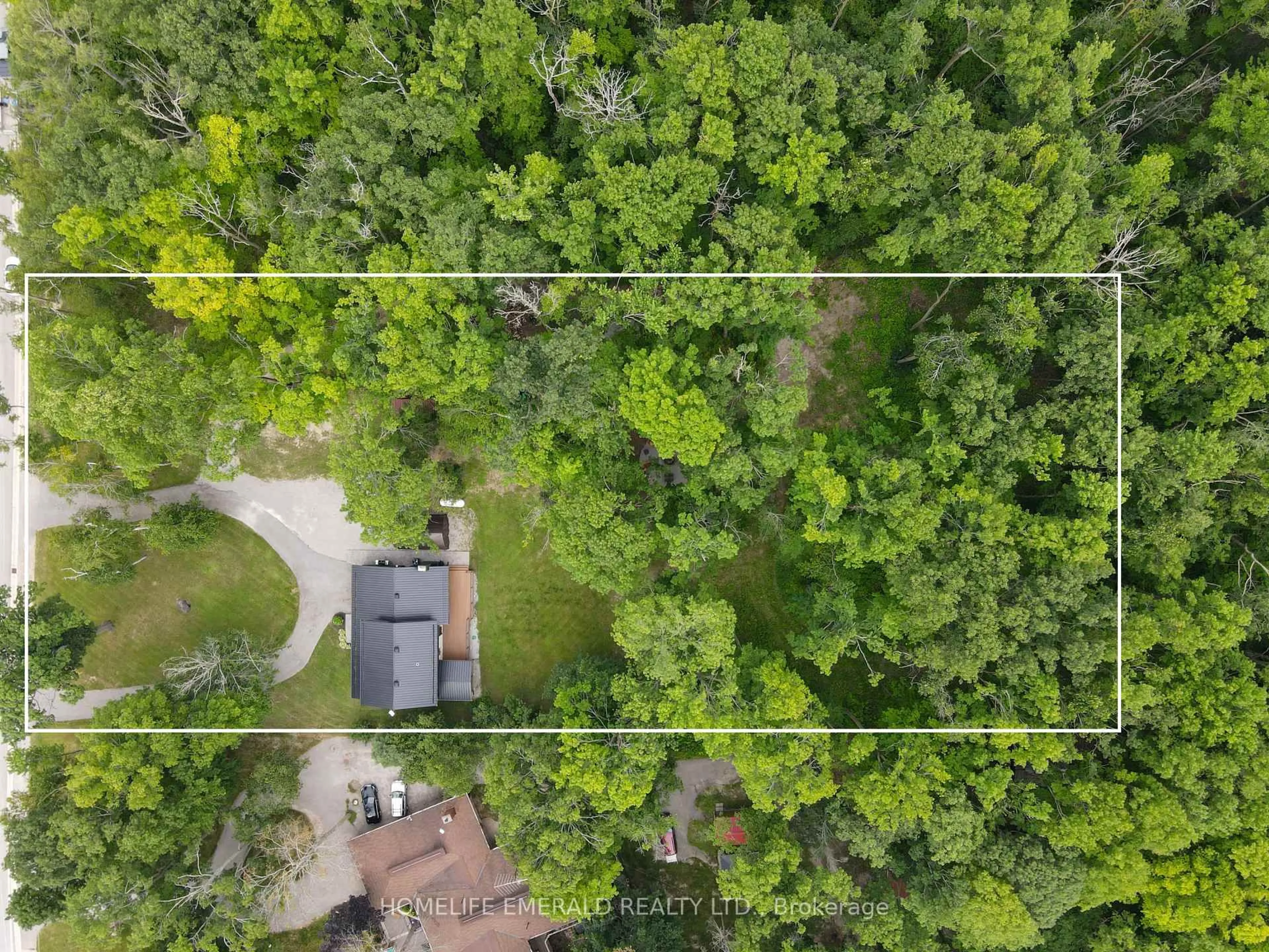 A pic from outside/outdoor area/front of a property/back of a property/a pic from drone, forest/trees view for 2391 Seadon Rd, Springwater Ontario L4N 6V1