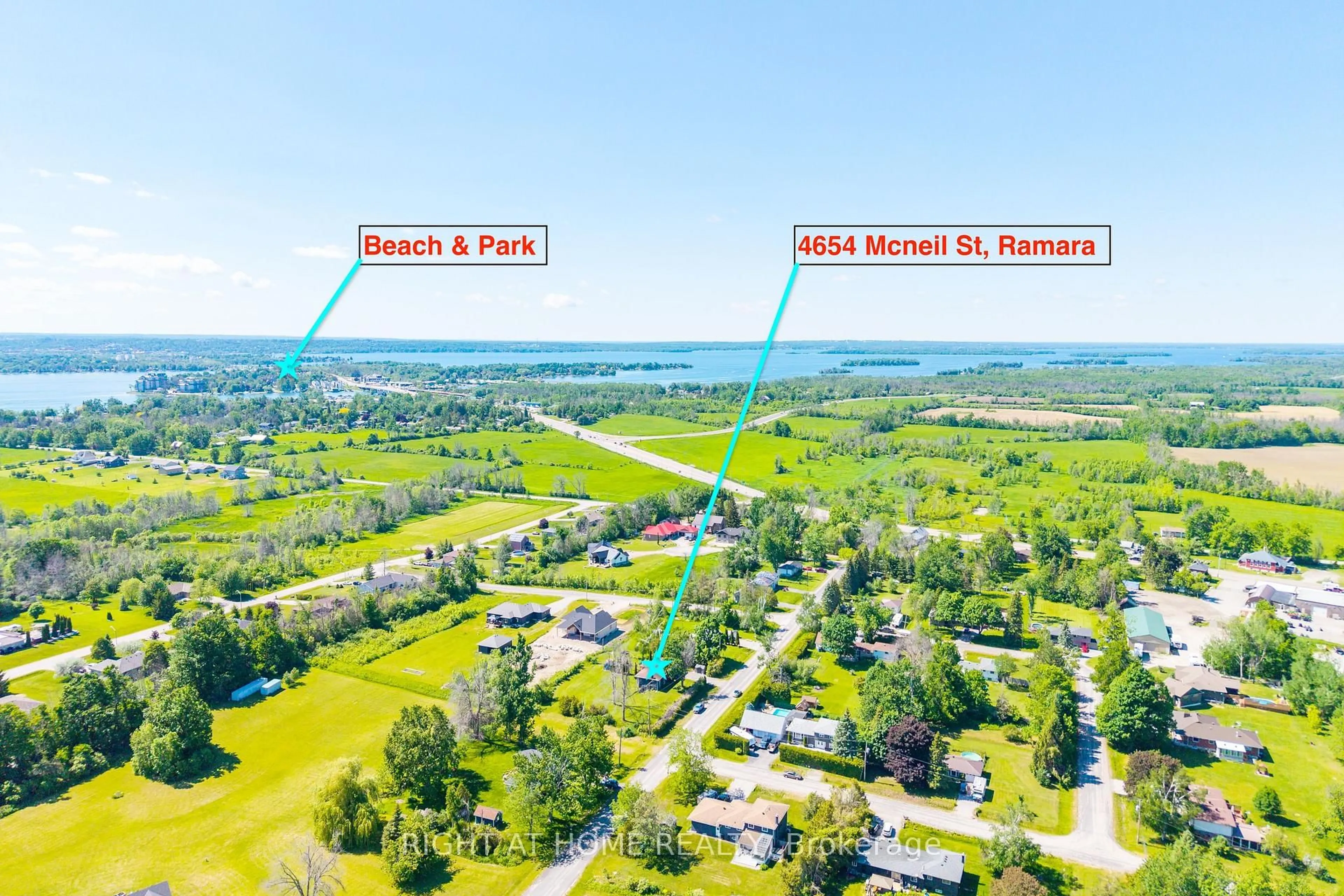 A pic from outside/outdoor area/front of a property/back of a property/a pic from drone, water/lake/river/ocean view for 4654 Mcneil St, Ramara Ontario L3V 0M9