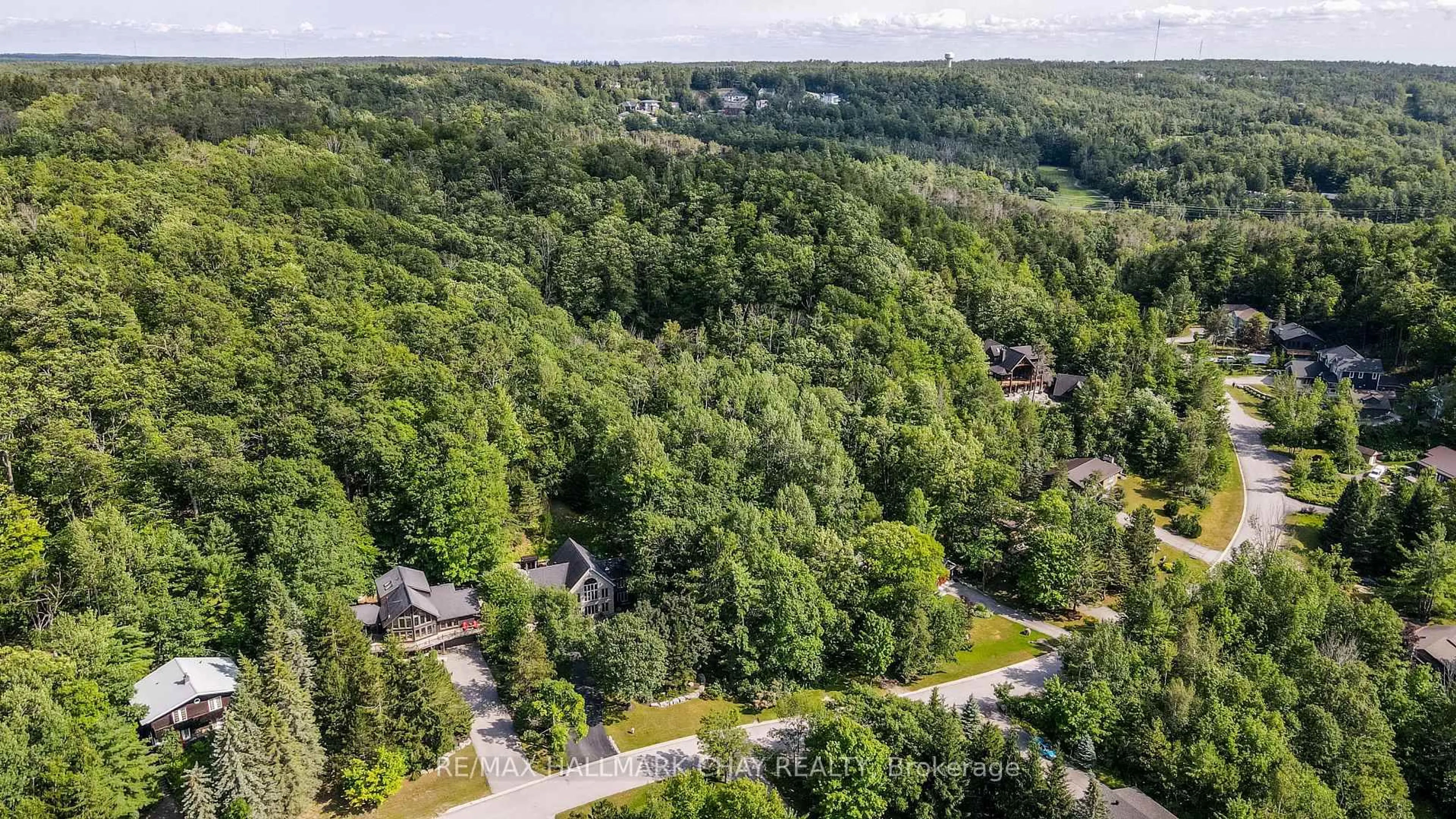 A pic from outside/outdoor area/front of a property/back of a property/a pic from drone, forest/trees view for 46 Pine Ridge Tr, Oro-Medonte Ontario L4M 4Y8