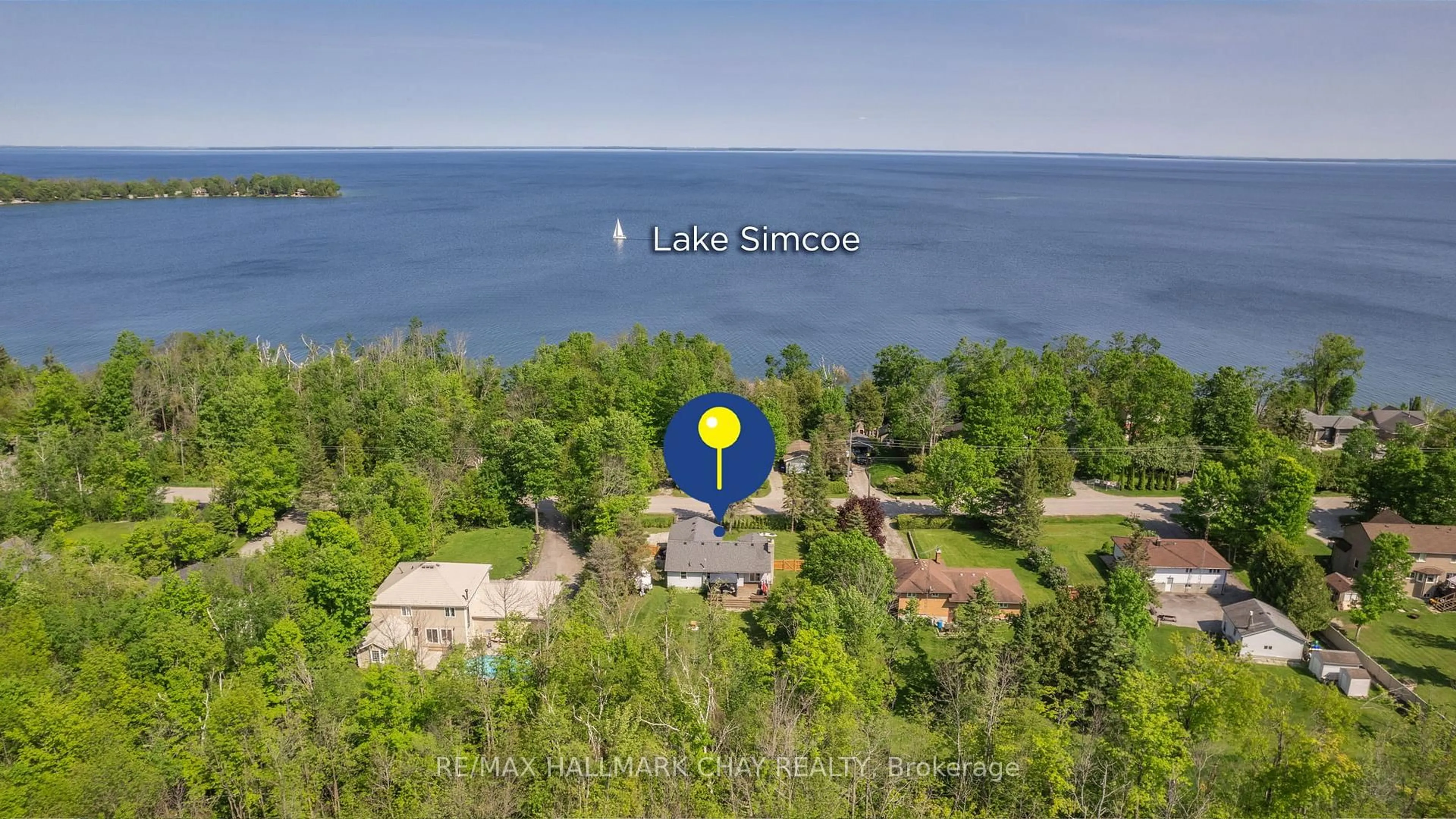 A pic from outside/outdoor area/front of a property/back of a property/a pic from drone, water/lake/river/ocean view for 2330 Lakeshore Rd, Oro-Medonte Ontario L0L 1T0