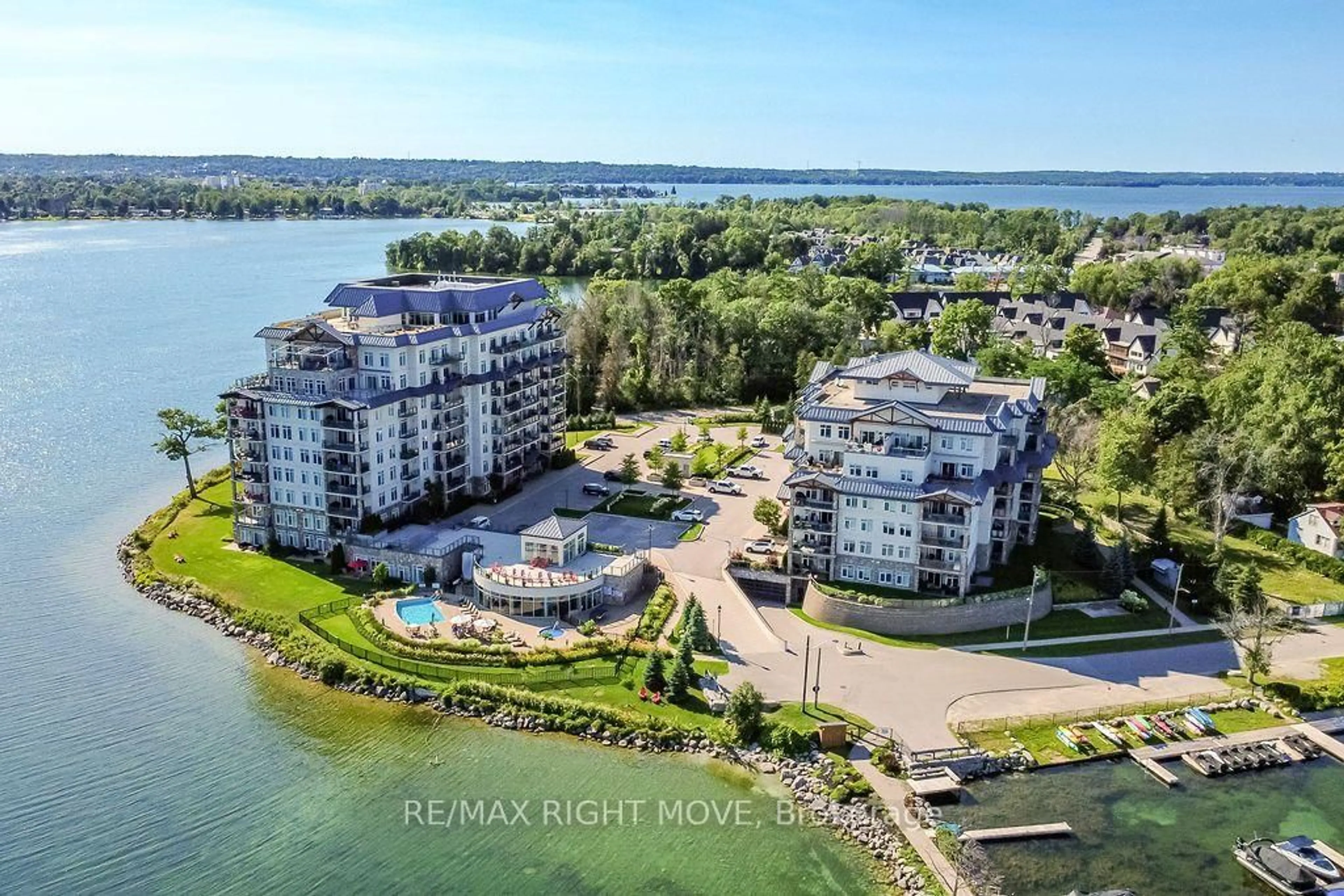 A pic from outside/outdoor area/front of a property/back of a property/a pic from drone, water/lake/river/ocean view for 80 Orchard Point Rd #605, Orillia Ontario L3V 1C6