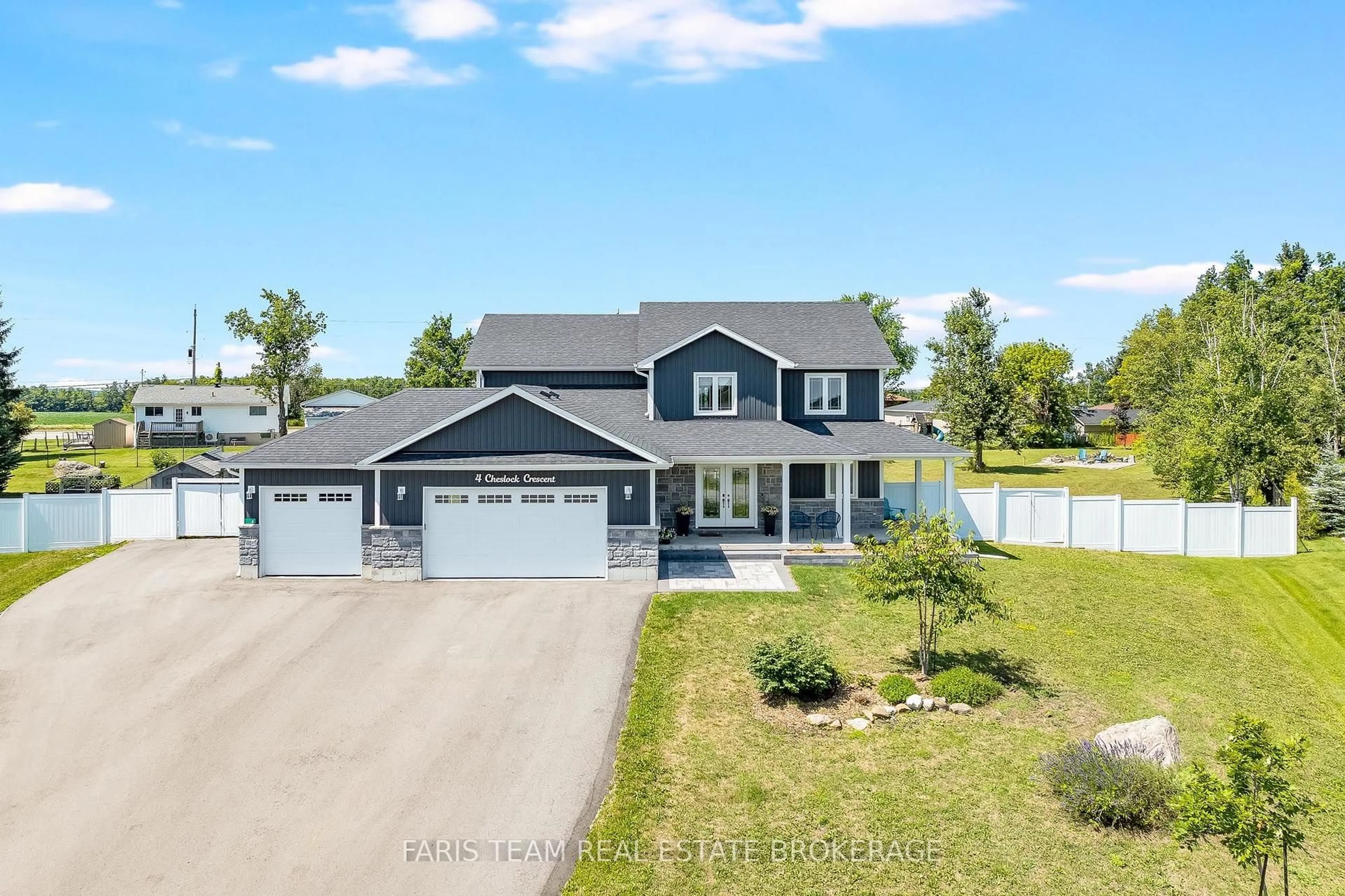 A pic from outside/outdoor area/front of a property/back of a property/a pic from drone, water/lake/river/ocean view for 4 Cheslock Cres, Oro-Medonte Ontario L3V 8N8