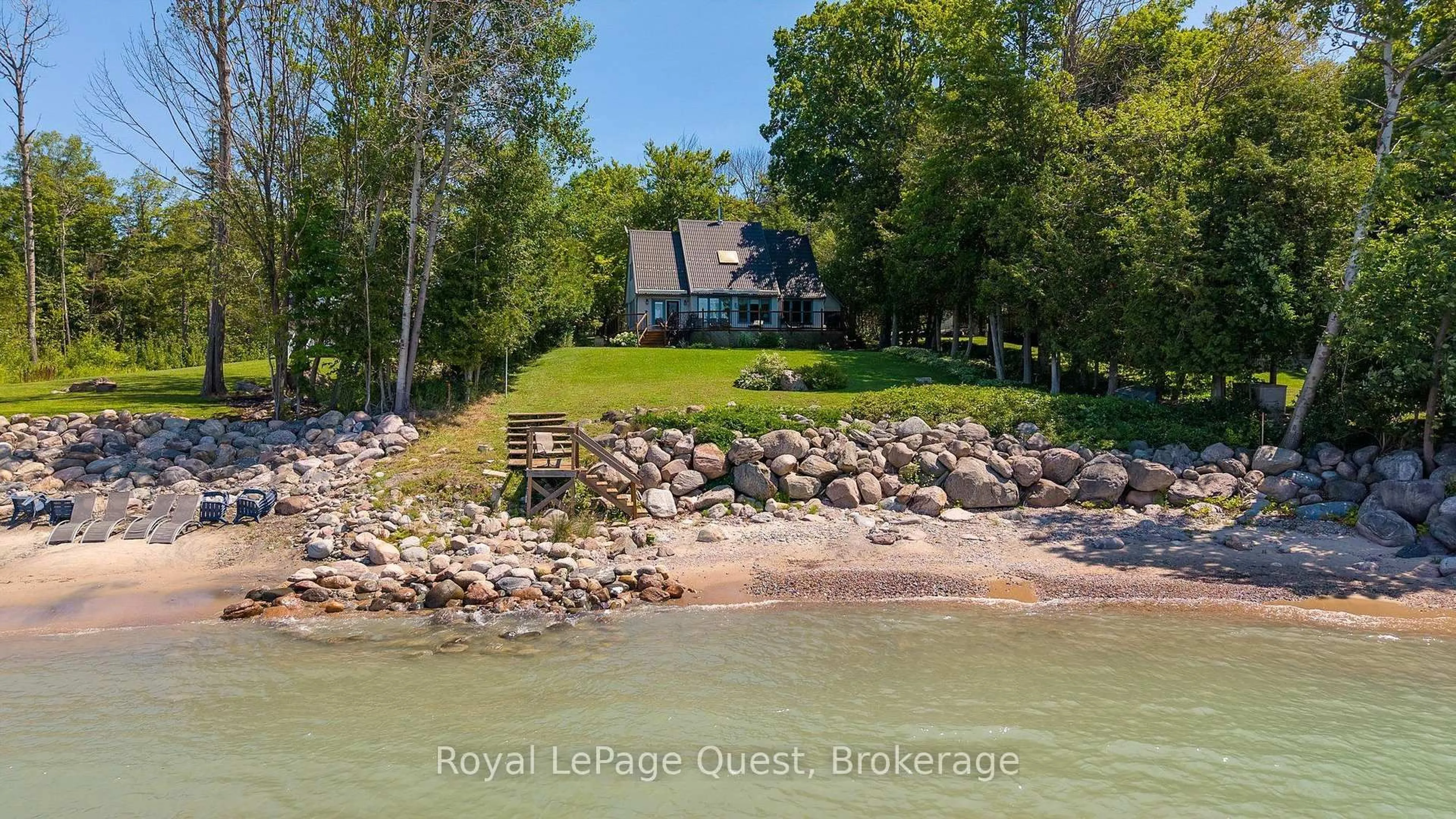 A pic from outside/outdoor area/front of a property/back of a property/a pic from drone, water/lake/river/ocean view for 490 Silver Birch Dr, Tiny Ontario L9M 0M5