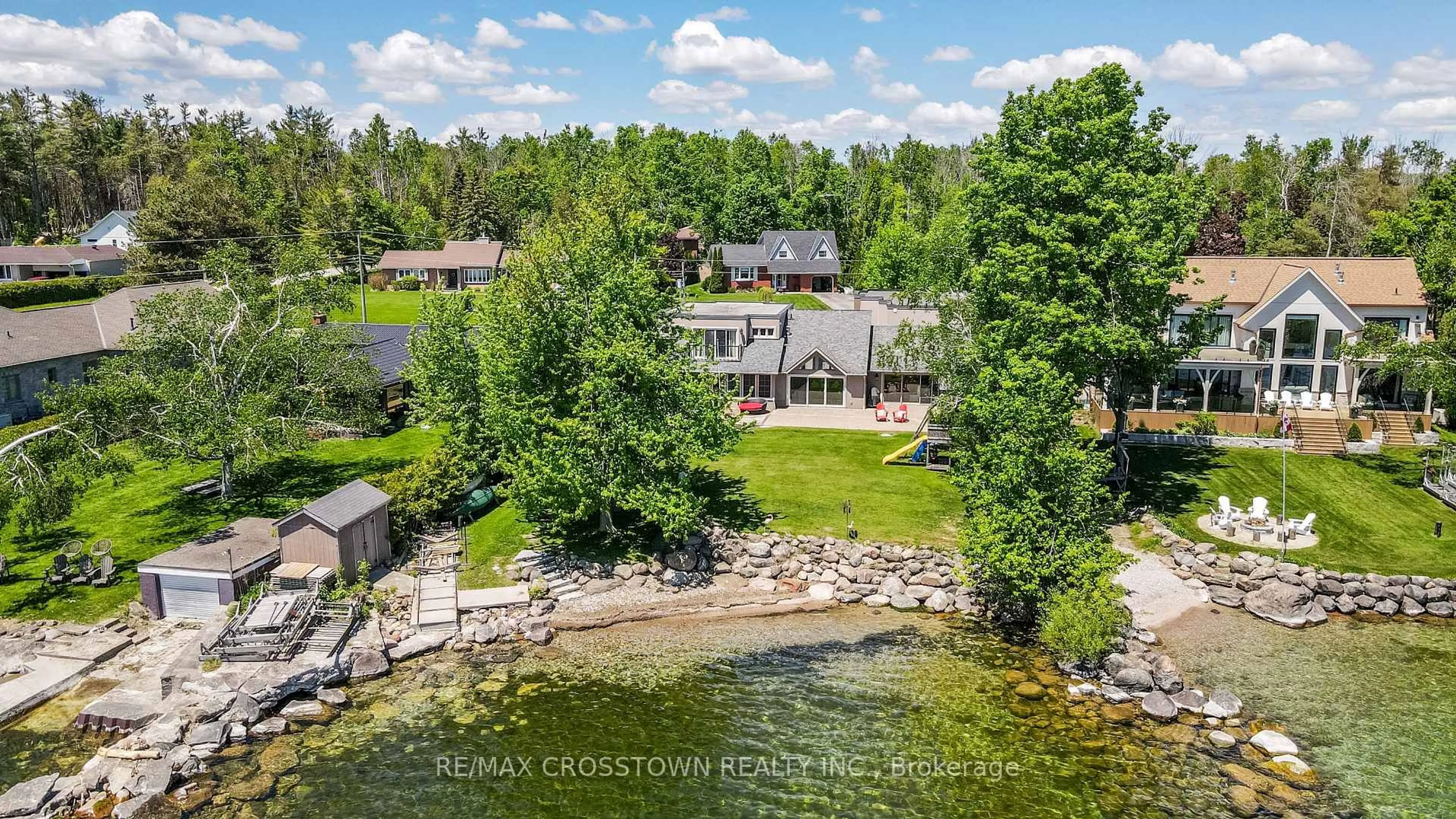 A pic from outside/outdoor area/front of a property/back of a property/a pic from drone, water/lake/river/ocean view for 183 Lakeshore Rd, Oro-Medonte Ontario L0L 2E0