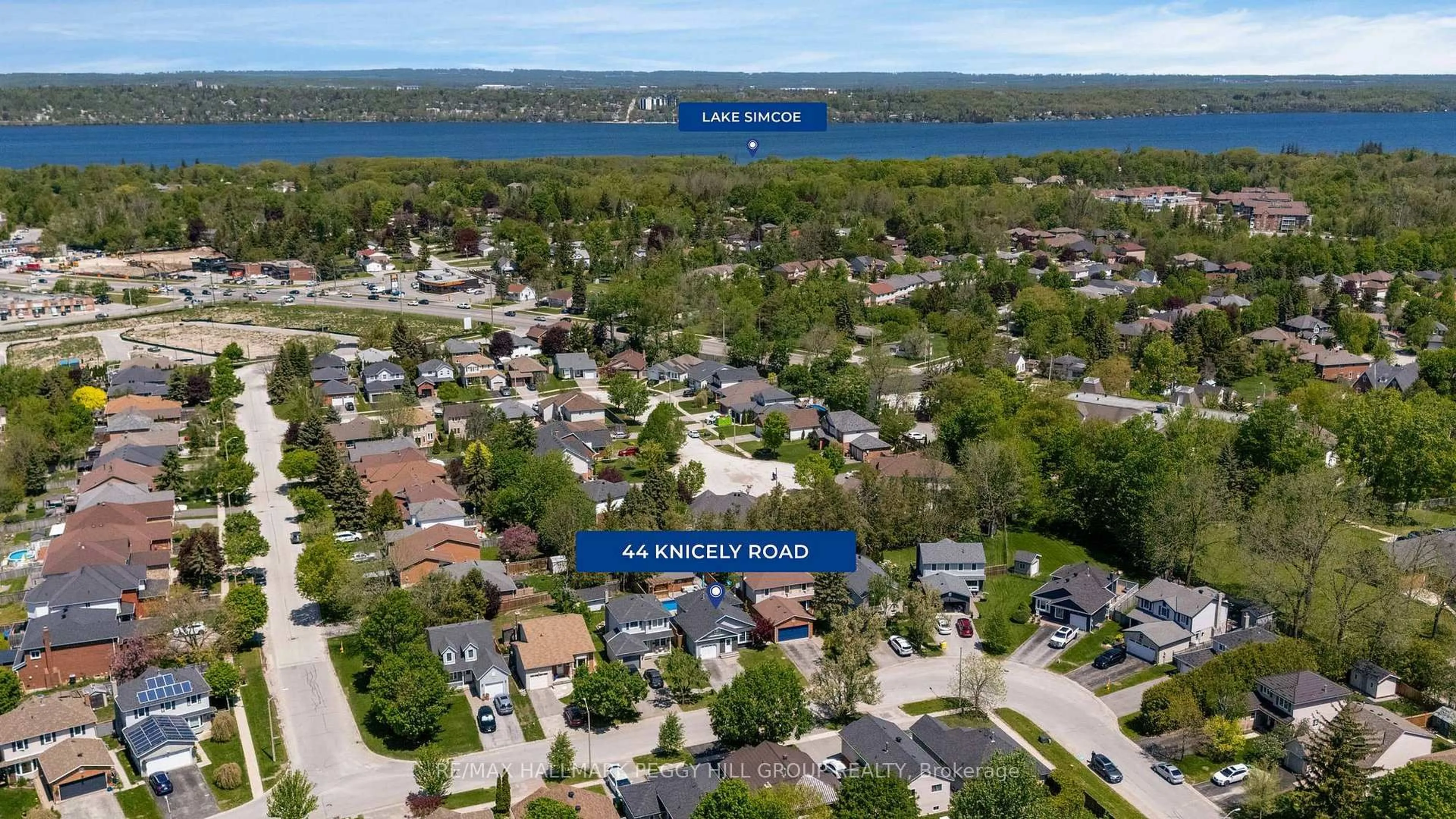 A pic from outside/outdoor area/front of a property/back of a property/a pic from drone, water/lake/river/ocean view for 44 Knicely Rd, Barrie Ontario L4N 6V3