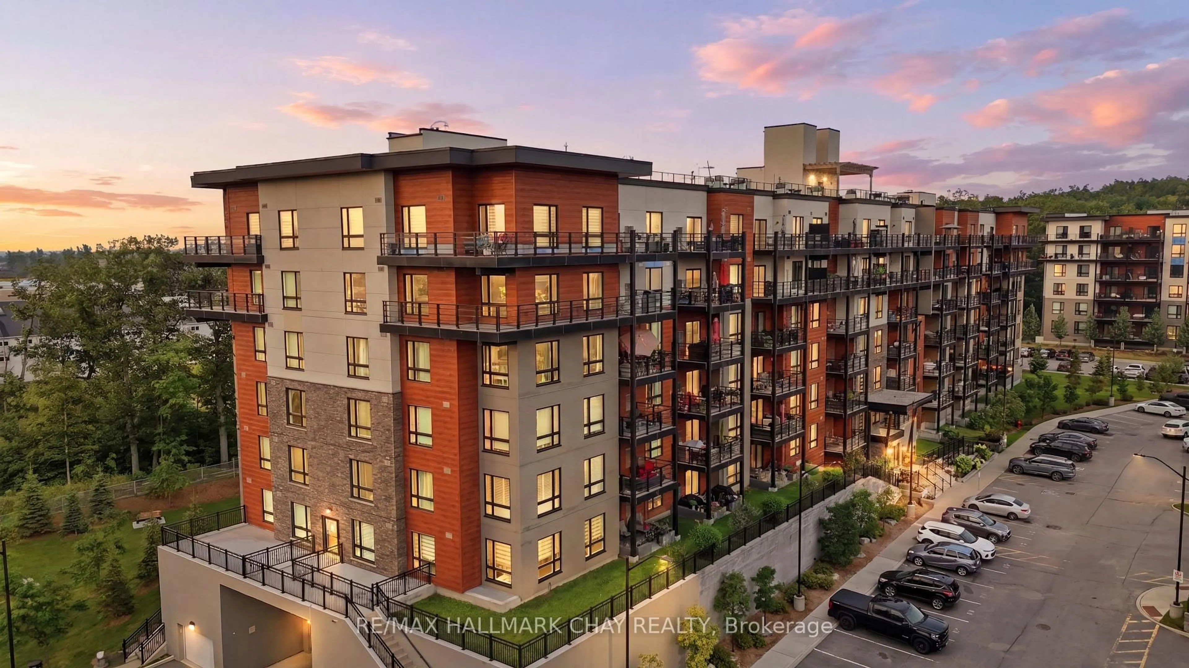 A pic from outside/outdoor area/front of a property/back of a property/a pic from drone, city buildings view from balcony for 302 Essa Rd #409, Barrie Ontario L9J 0H3