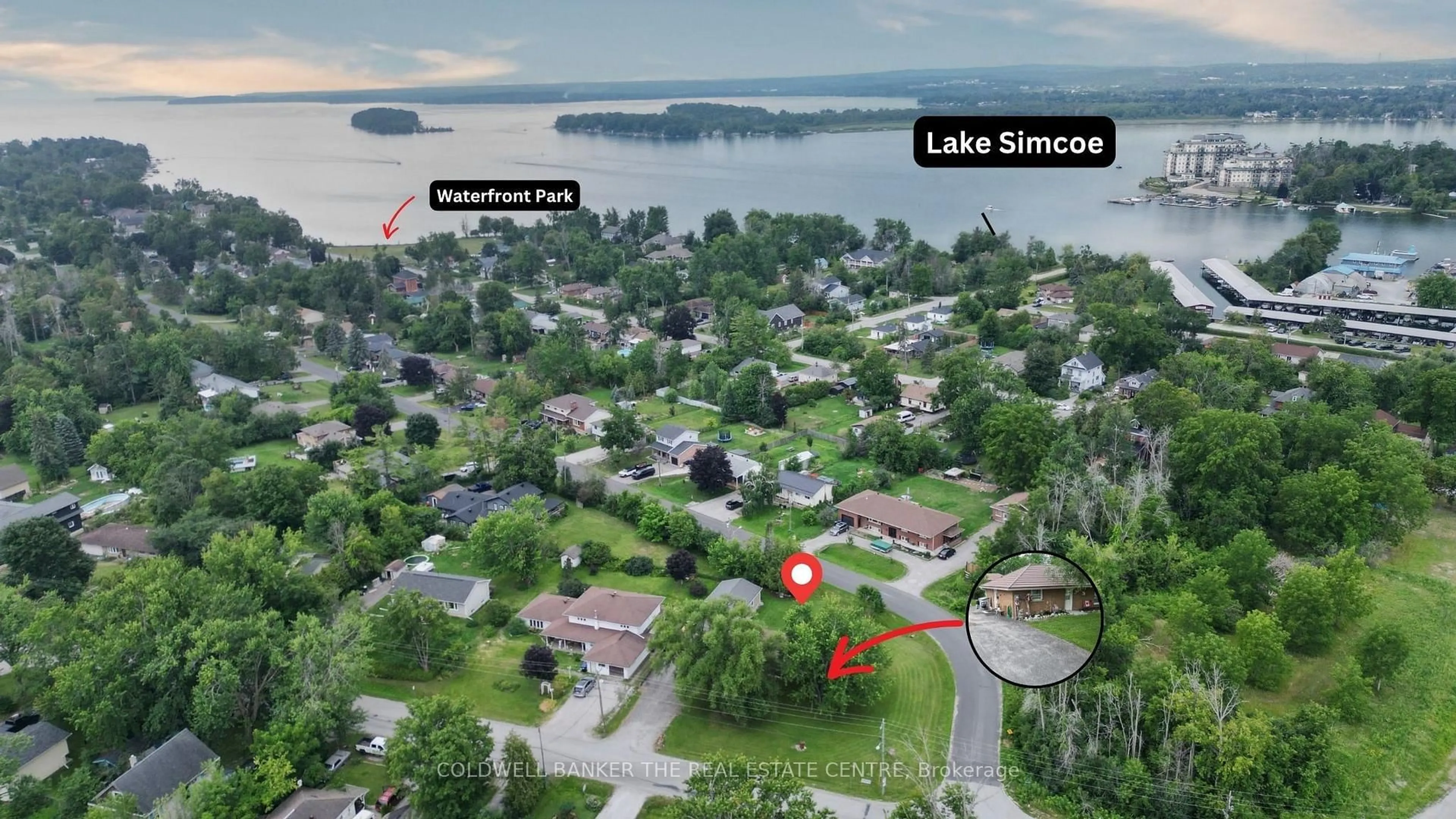 A pic from outside/outdoor area/front of a property/back of a property/a pic from drone, water/lake/river/ocean view for 17 COURTLAND St, Ramara Ontario L3V 1A6
