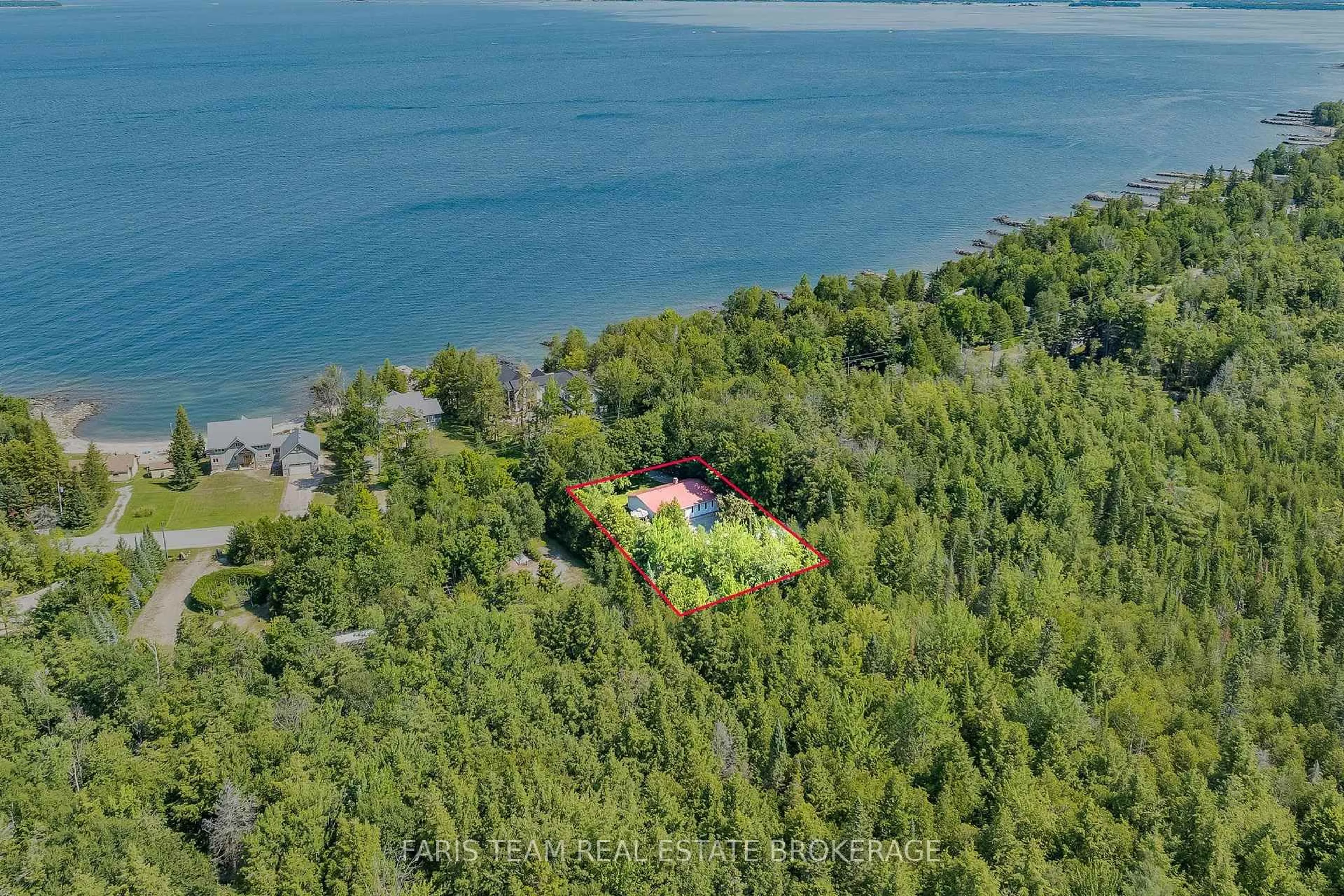 A pic from outside/outdoor area/front of a property/back of a property/a pic from drone, water/lake/river/ocean view for 2554 Champlain Rd, Tiny Ontario L9M 0C3