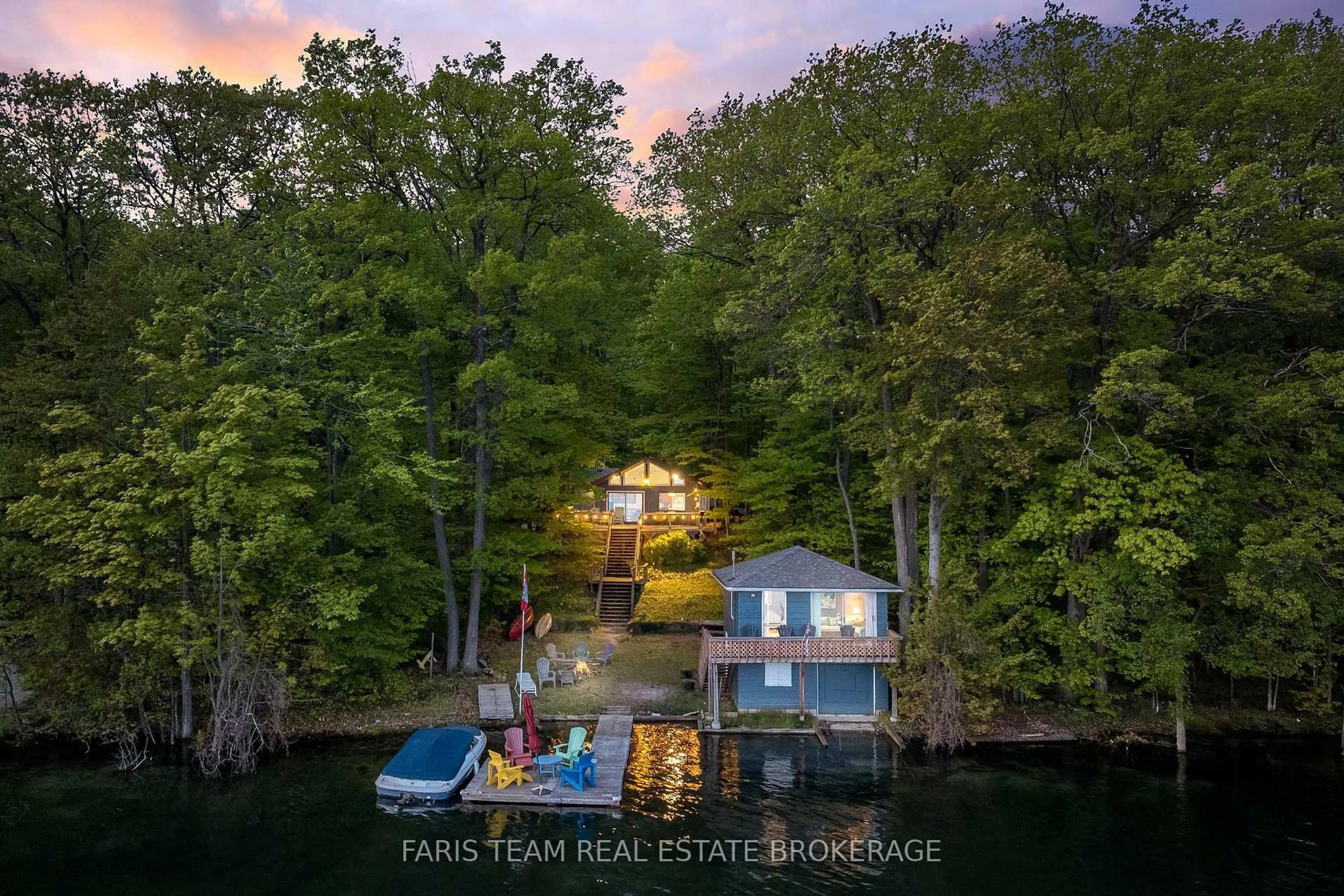 A pic from outside/outdoor area/front of a property/back of a property/a pic from drone, water/lake/river/ocean view for 112 Farlain Lake Rd, Tiny Ontario L9M 0B5