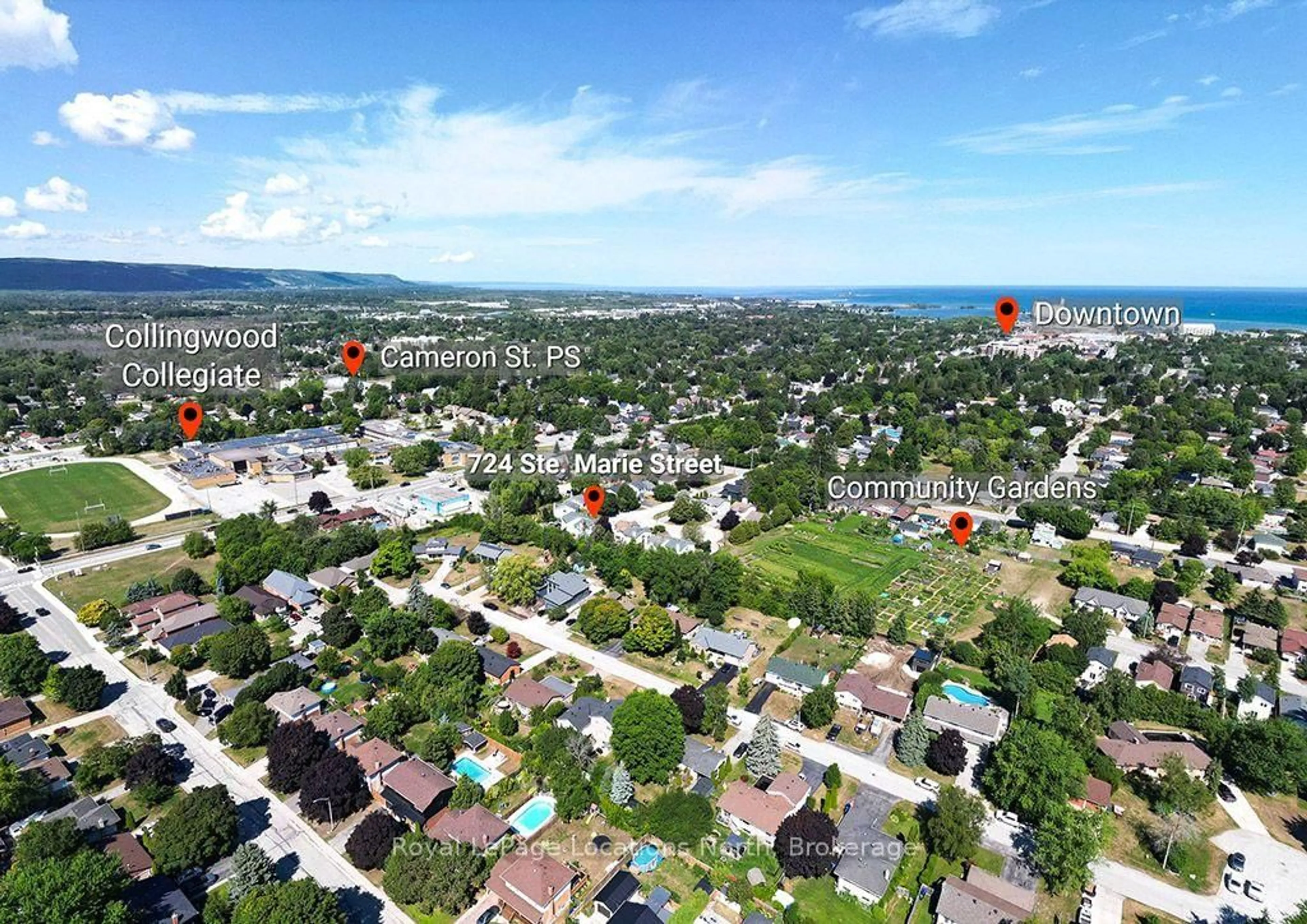 A pic from outside/outdoor area/front of a property/back of a property/a pic from drone, water/lake/river/ocean view for 724 Ste Marie St, Collingwood Ontario L9Y 4T5