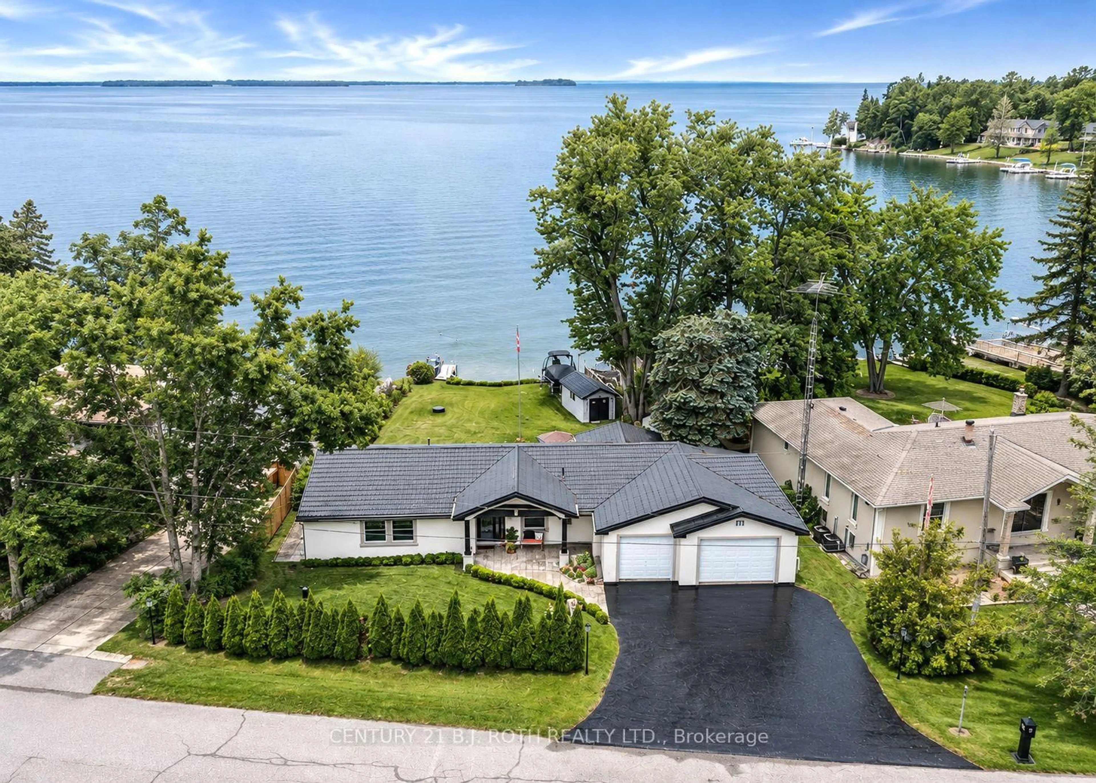 A pic from outside/outdoor area/front of a property/back of a property/a pic from drone, water/lake/river/ocean view for 91 Moon Point Dr, Oro-Medonte Ontario L3V 0R8