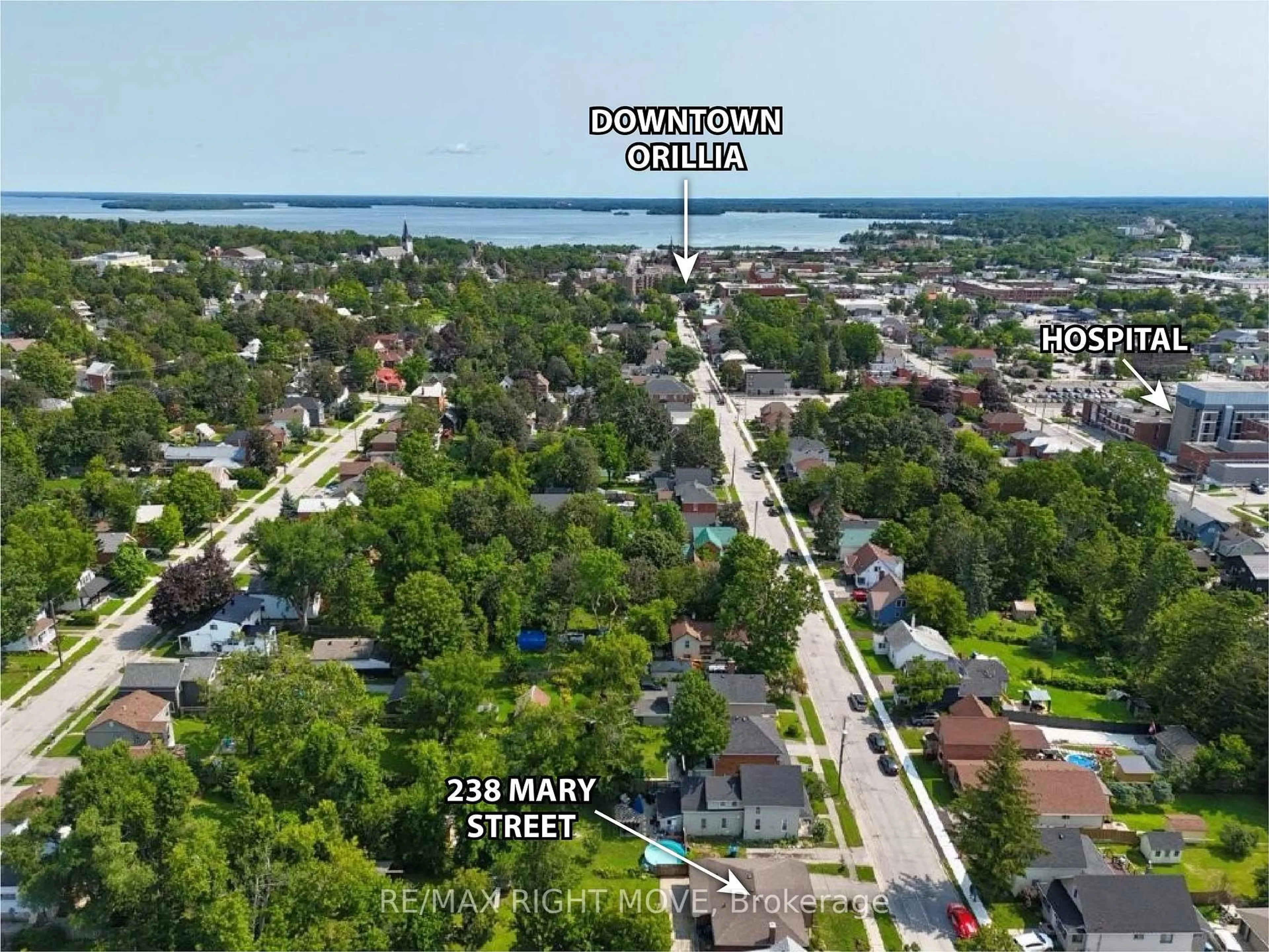 A pic from outside/outdoor area/front of a property/back of a property/a pic from drone, street for 238 Mary St, Orillia Ontario L3V 3E6