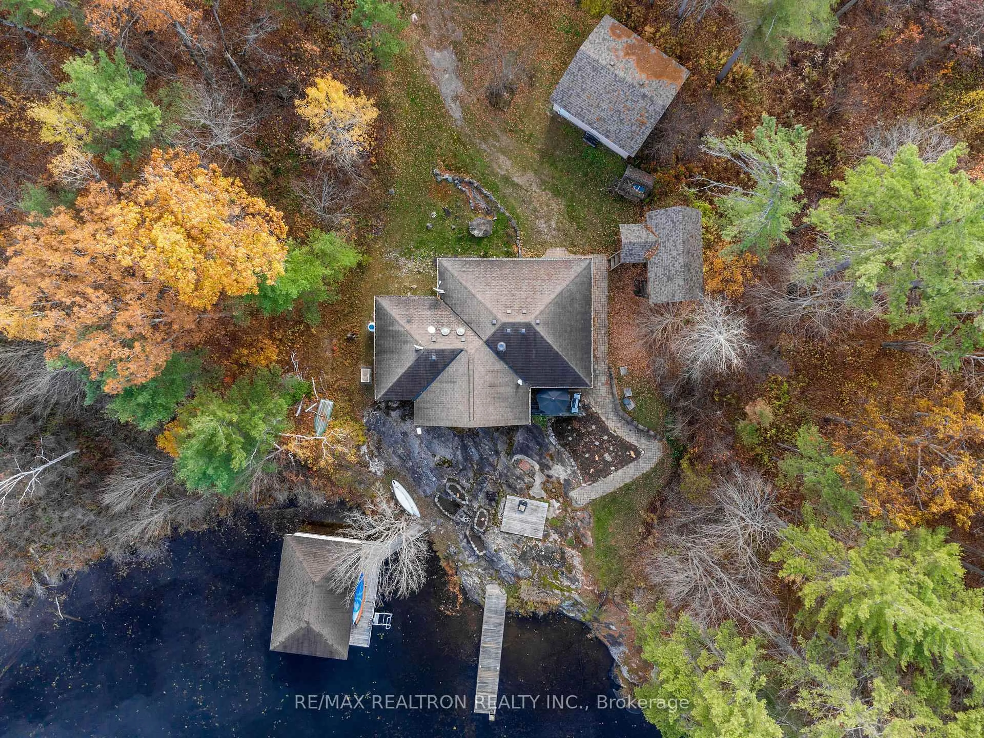 A pic from outside/outdoor area/front of a property/back of a property/a pic from drone, water/lake/river/ocean view for 3800 Elva Lane, Severn Ontario L0K 1E0