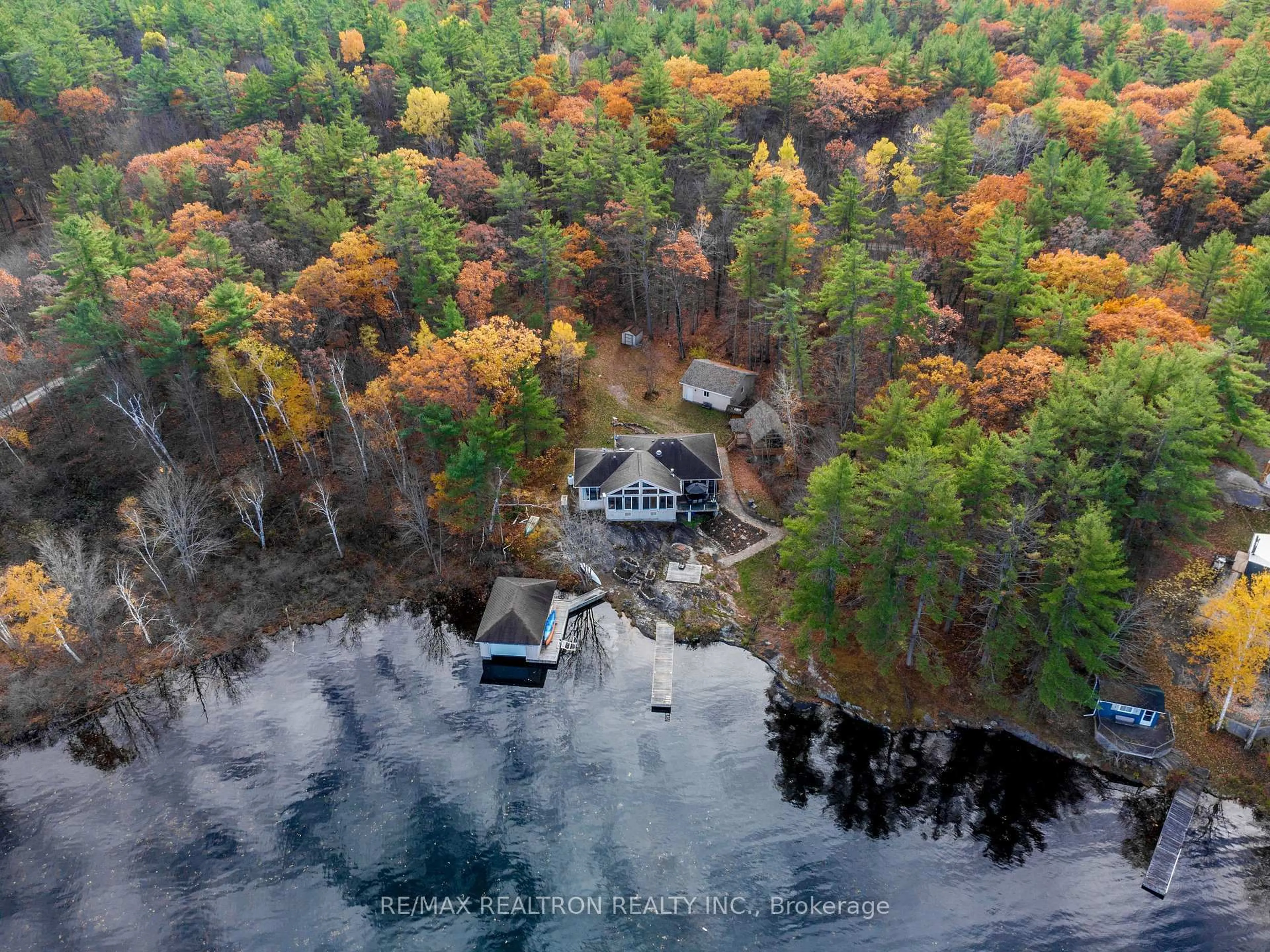 A pic from outside/outdoor area/front of a property/back of a property/a pic from drone, water/lake/river/ocean view for 3800 Elva Lane, Severn Ontario L0K 1E0