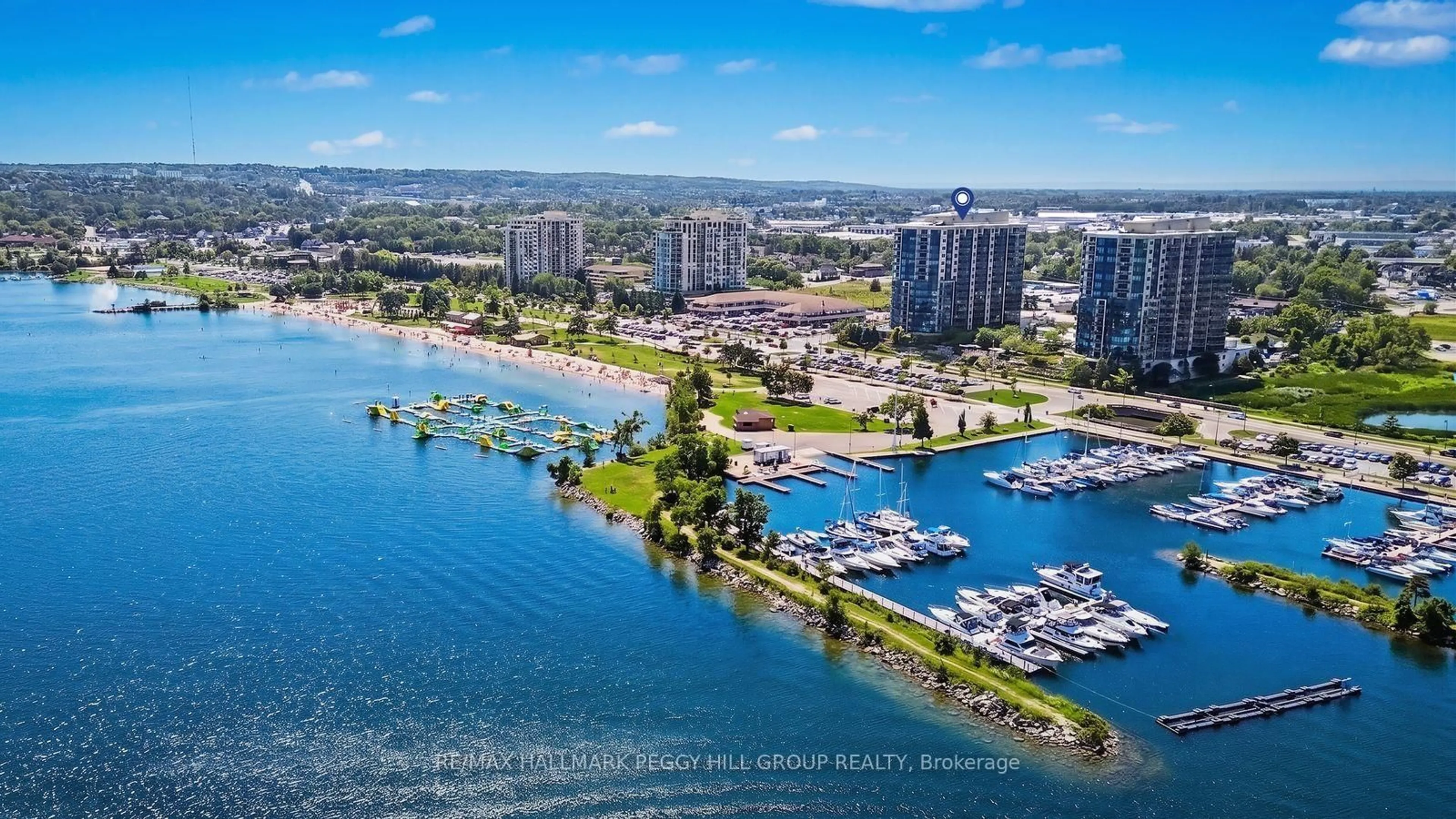 A pic from outside/outdoor area/front of a property/back of a property/a pic from drone, water/lake/river/ocean view for 37 Ellen St #1303, Barrie Ontario L4N 6G2